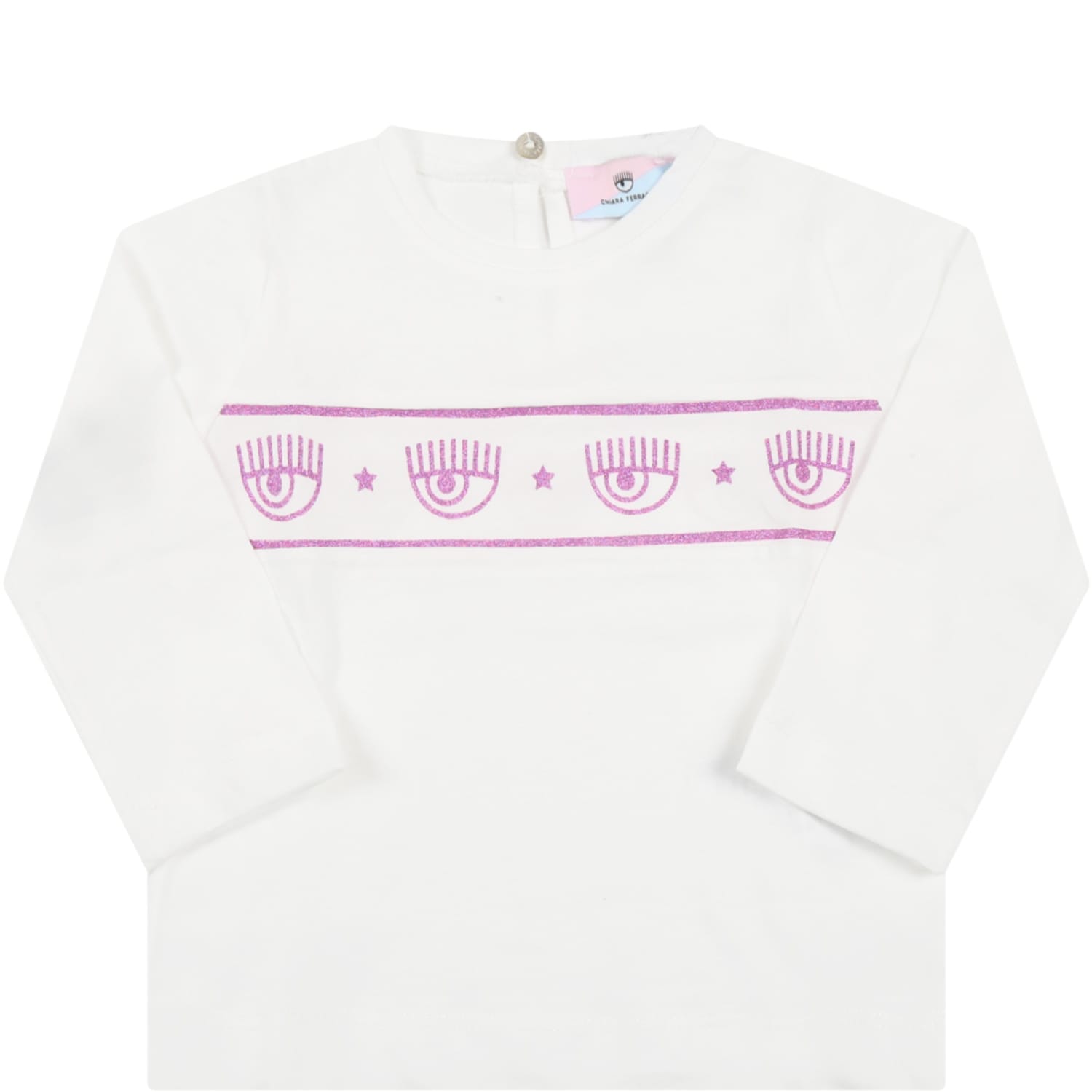 Chiara Ferragni White T-shirt For Baby Girl With Blinking Eye