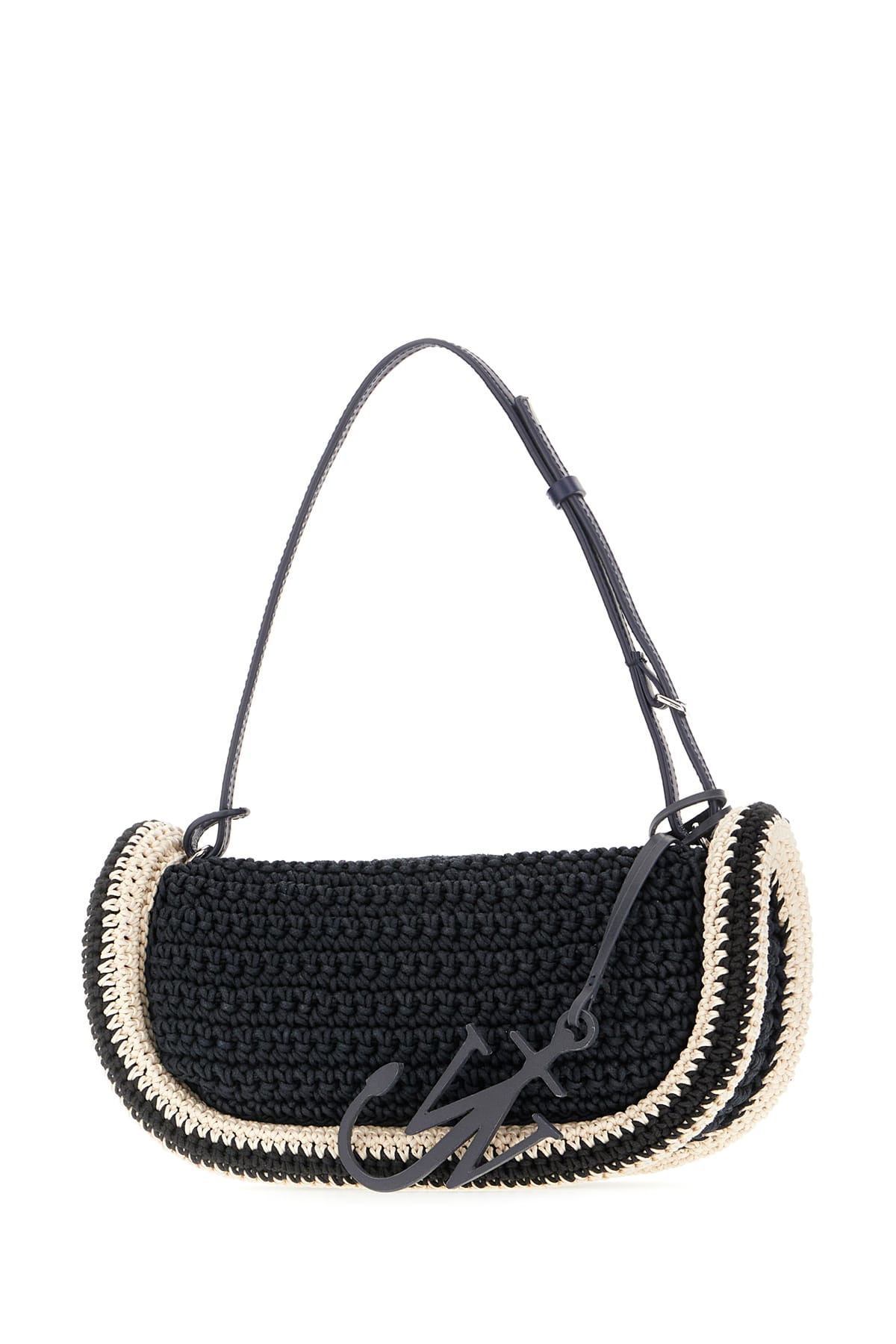 JW ANDERSON MIDNIGHT BLUE RAFFIA BUMPER-15 SHOULDER BAG