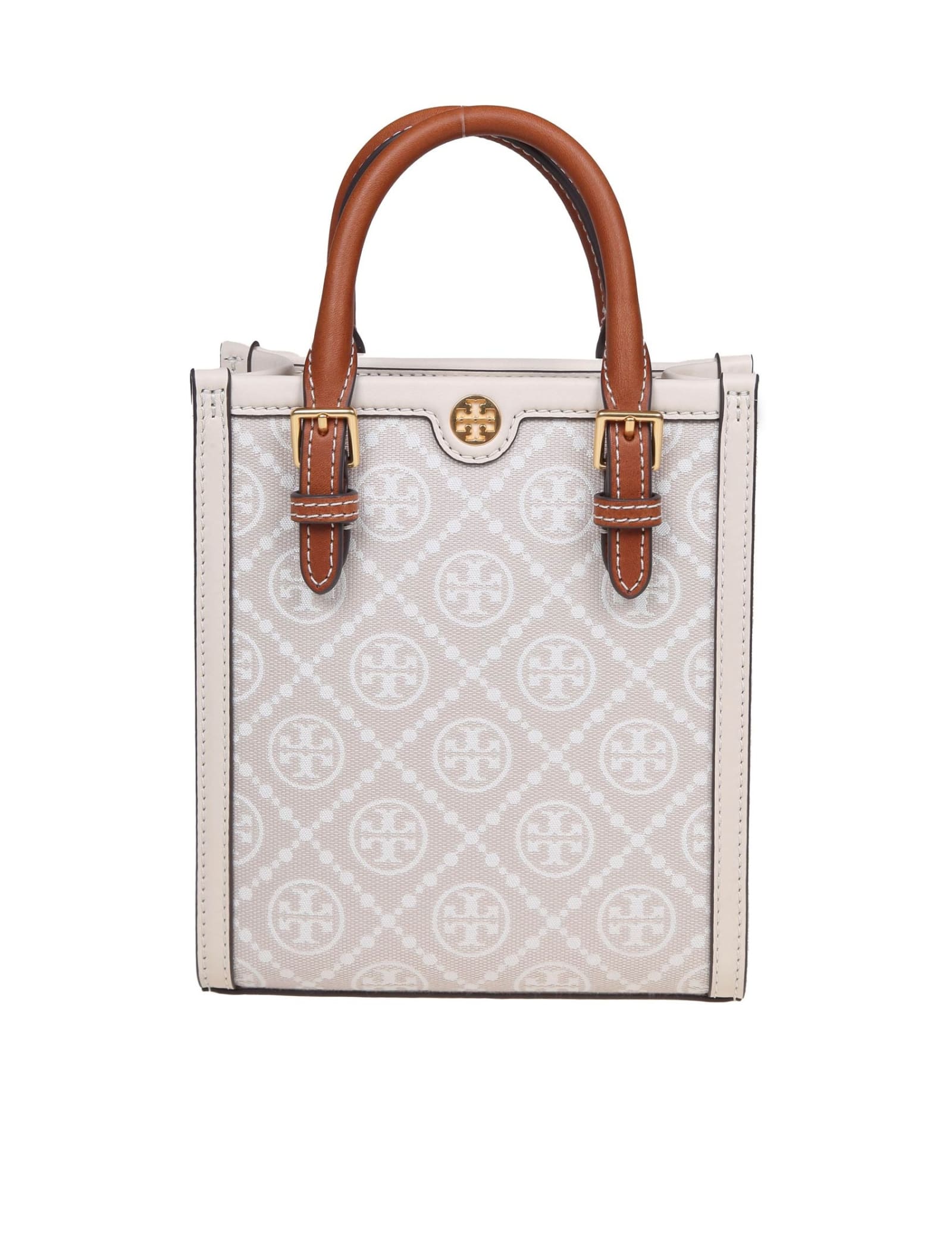 Shop Tory Burch Minishopping In Ivory Color Monogram Fabric