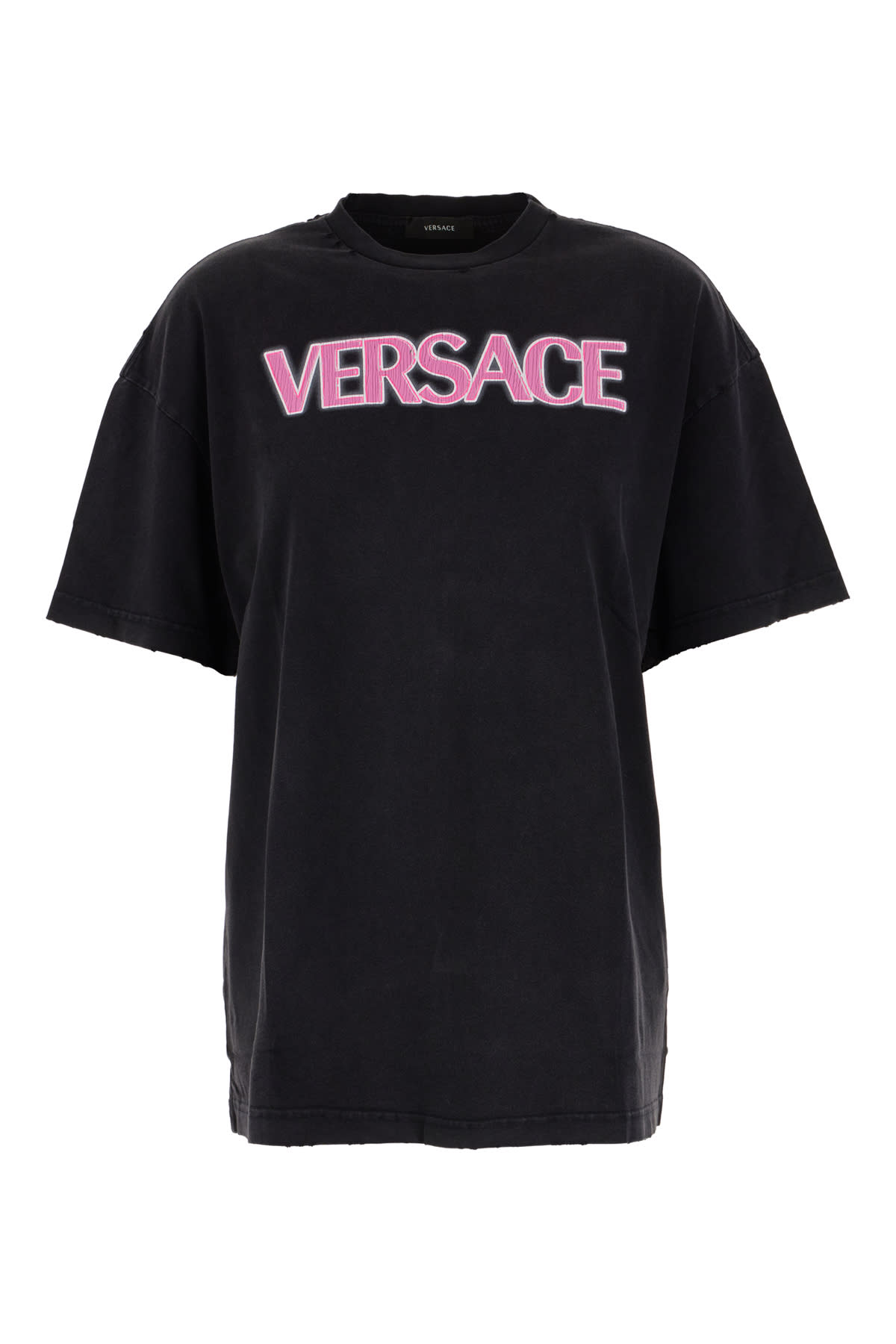 Shop Versace Black Cotton T-shirt In 2b110