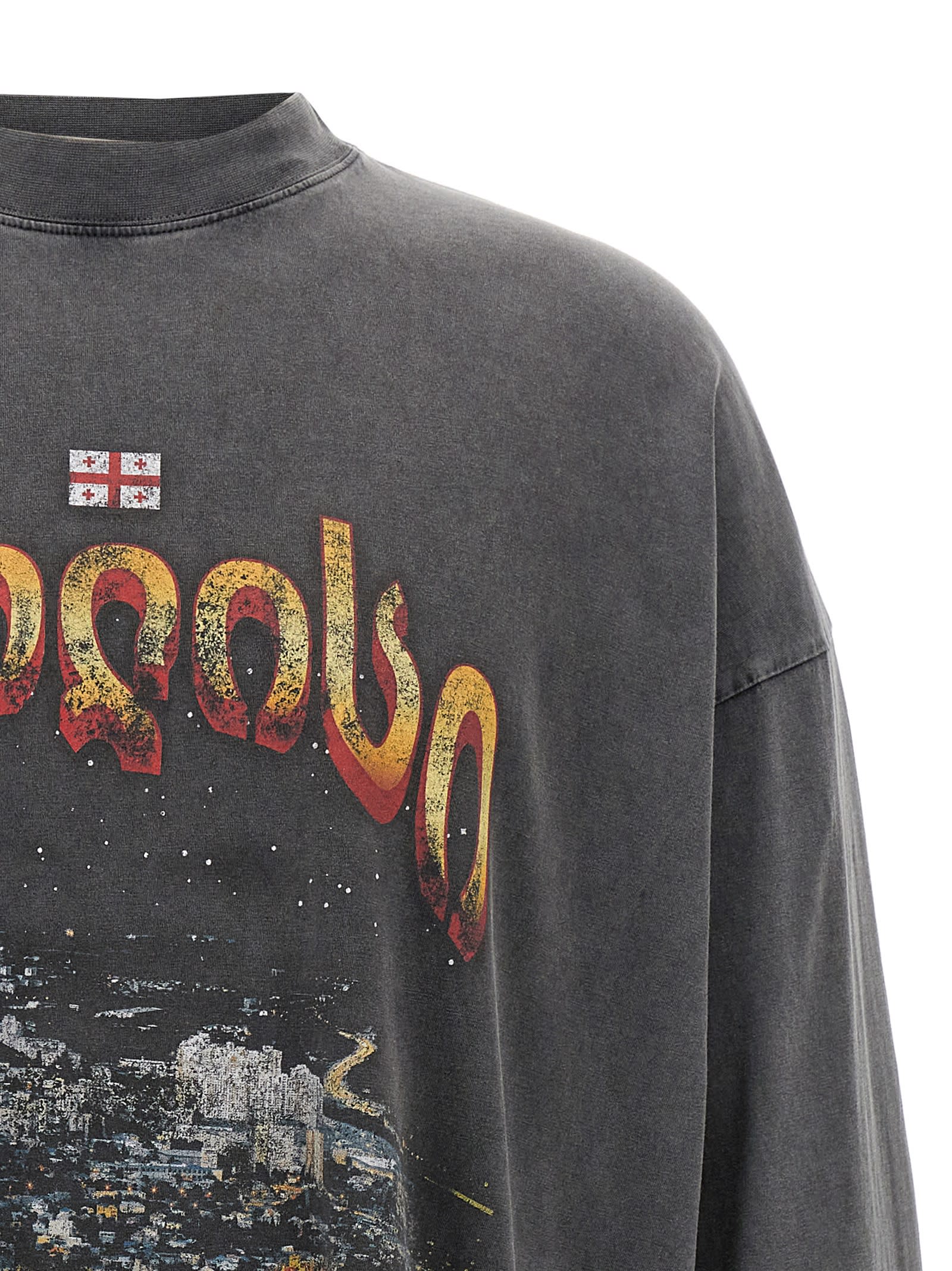 Balenciaga Mens Super Faded Wash Blk Graphic-print Oversized Cotton T-shirt Xs In Gray