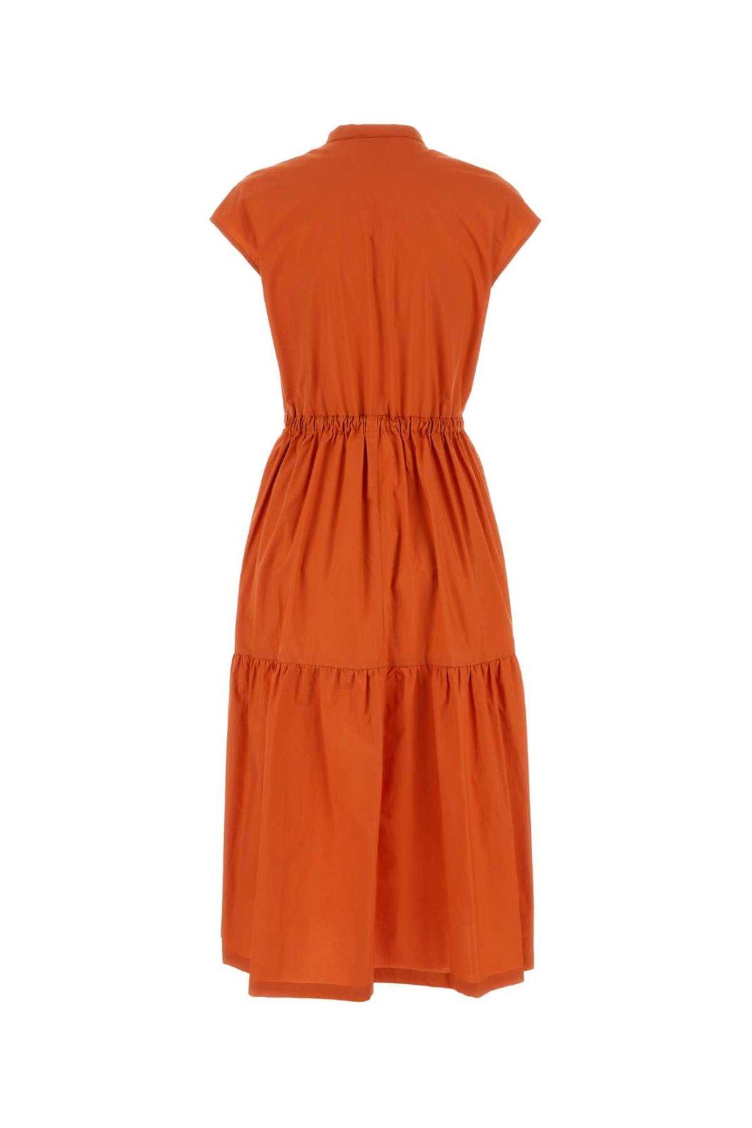 Shop Woolrich Button Detailed Drawstring-waist Ruched Dress In Orange