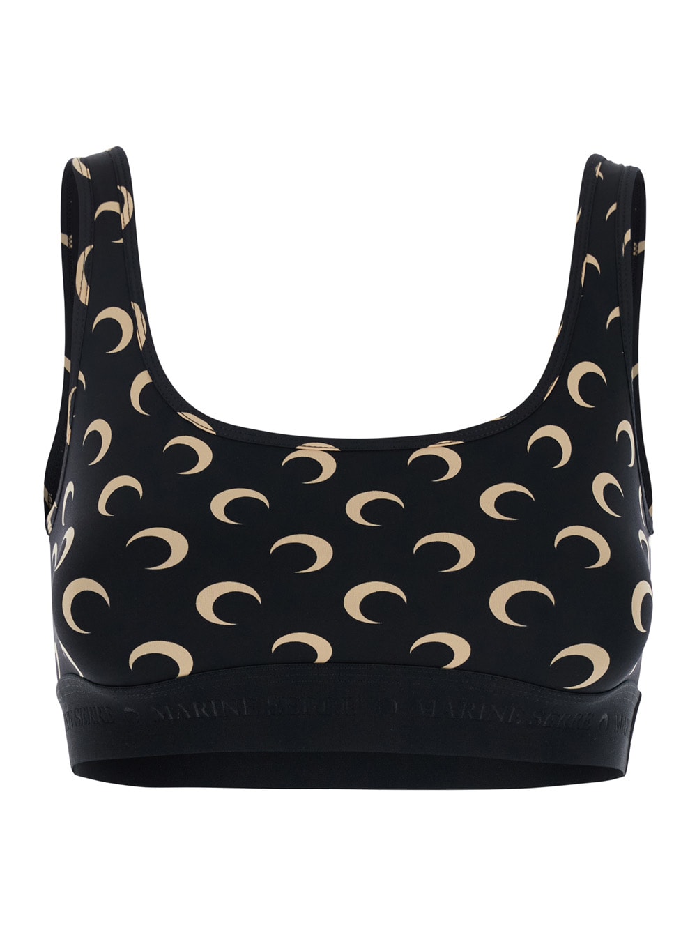 Black Top With All-over Crescent Moon Print In Tech Fabric Woman