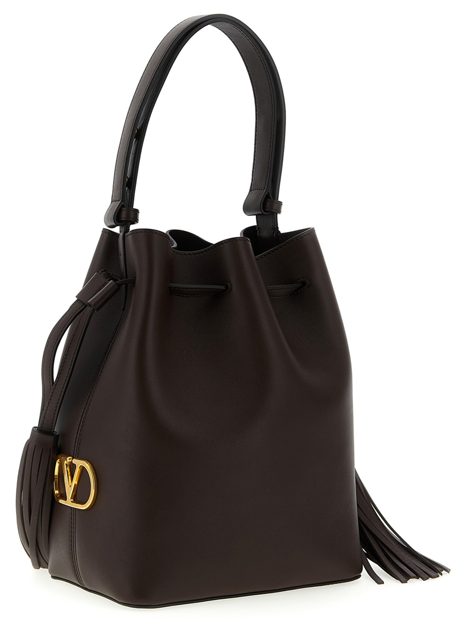 Valentino Garavani Chocolate Leather Vlogo Signature Bucket Bag In Brown