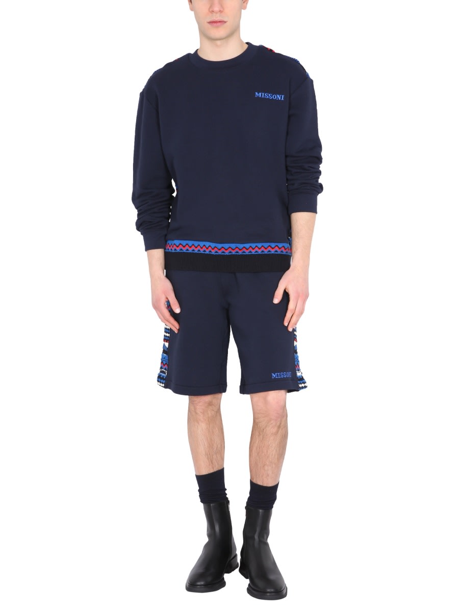 Shop Missoni Embroidered Logo And Jacquard Insert Bermuda In Blue