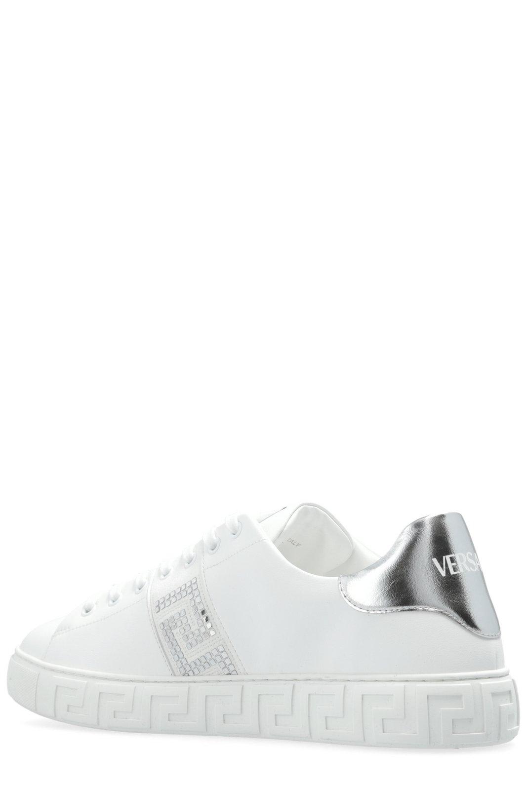 Shop Versace Greca-detailed Lace-up Sneakers In White