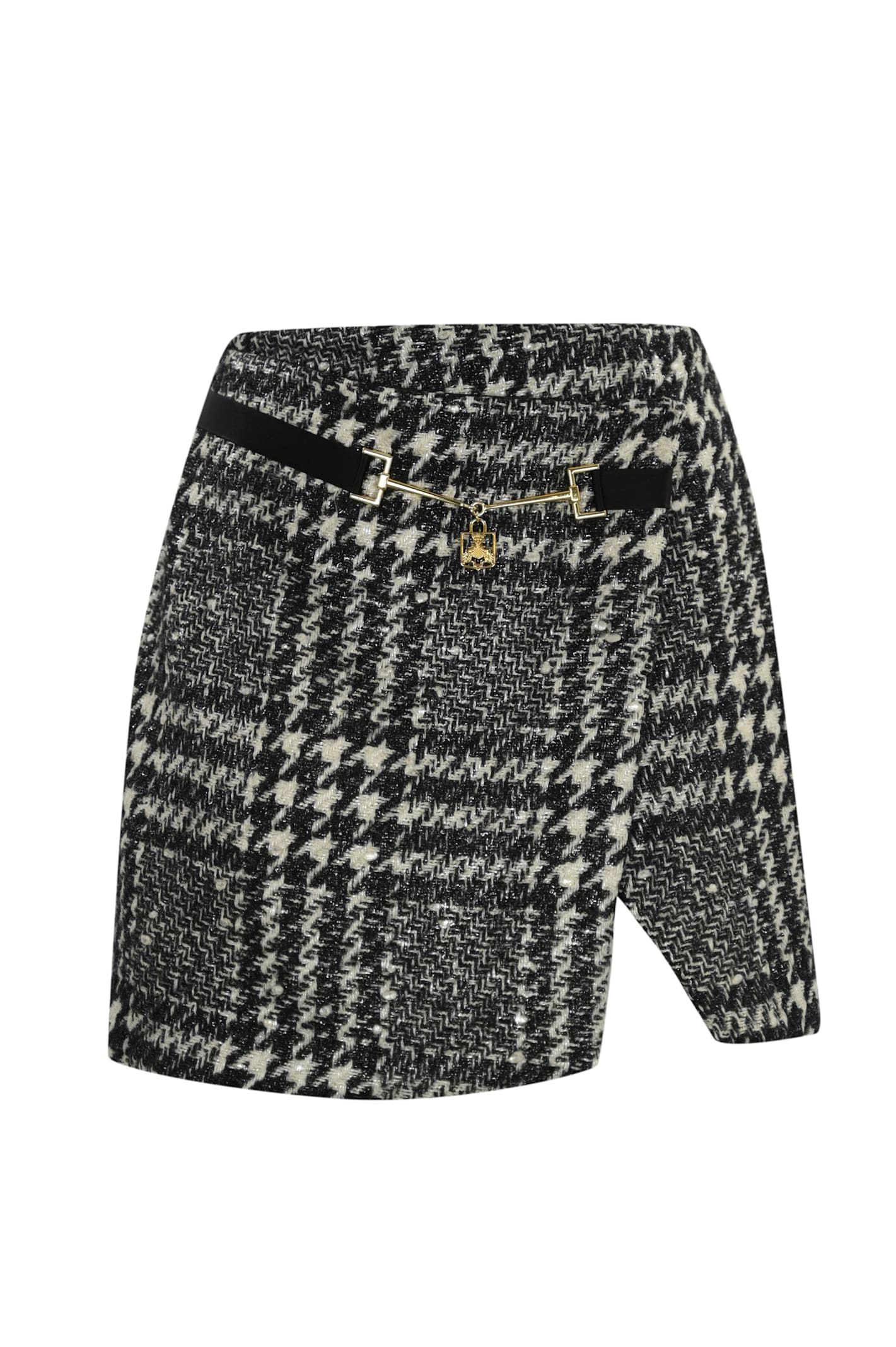 Shop Elisabetta Franchi Laminated Tweed Skirt In Burro/nero