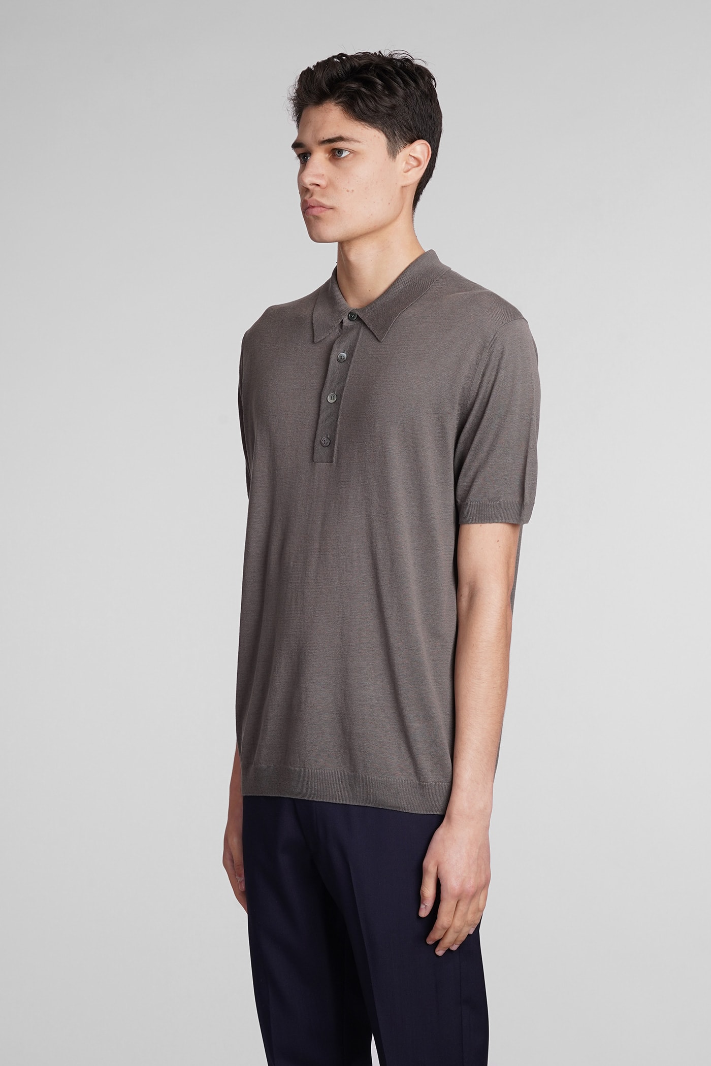 Shop Low Brand K148 Polo In Grey Silk And Linen