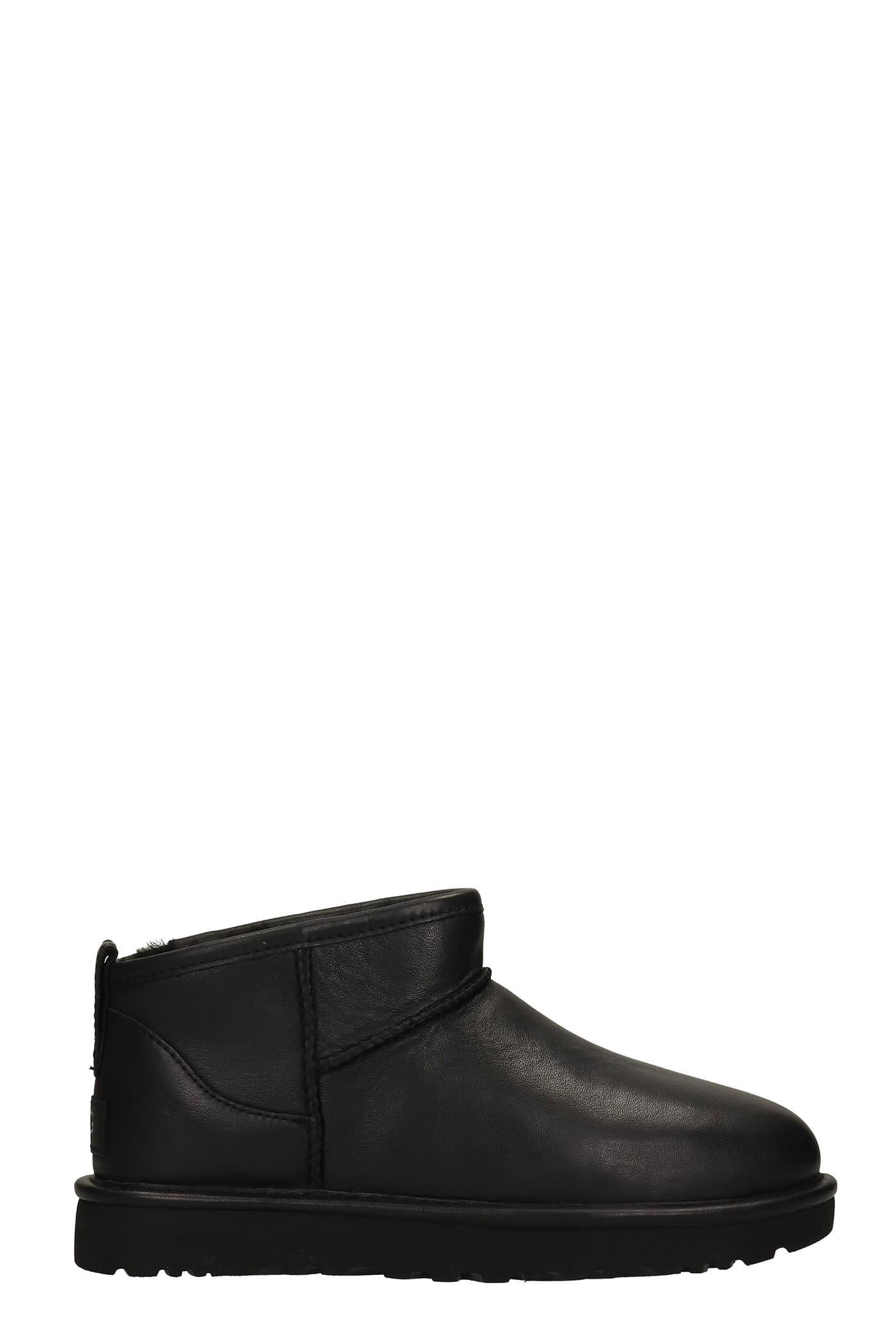 UGG Classic Ultra Low Heels Ankle Boots In Black Leather