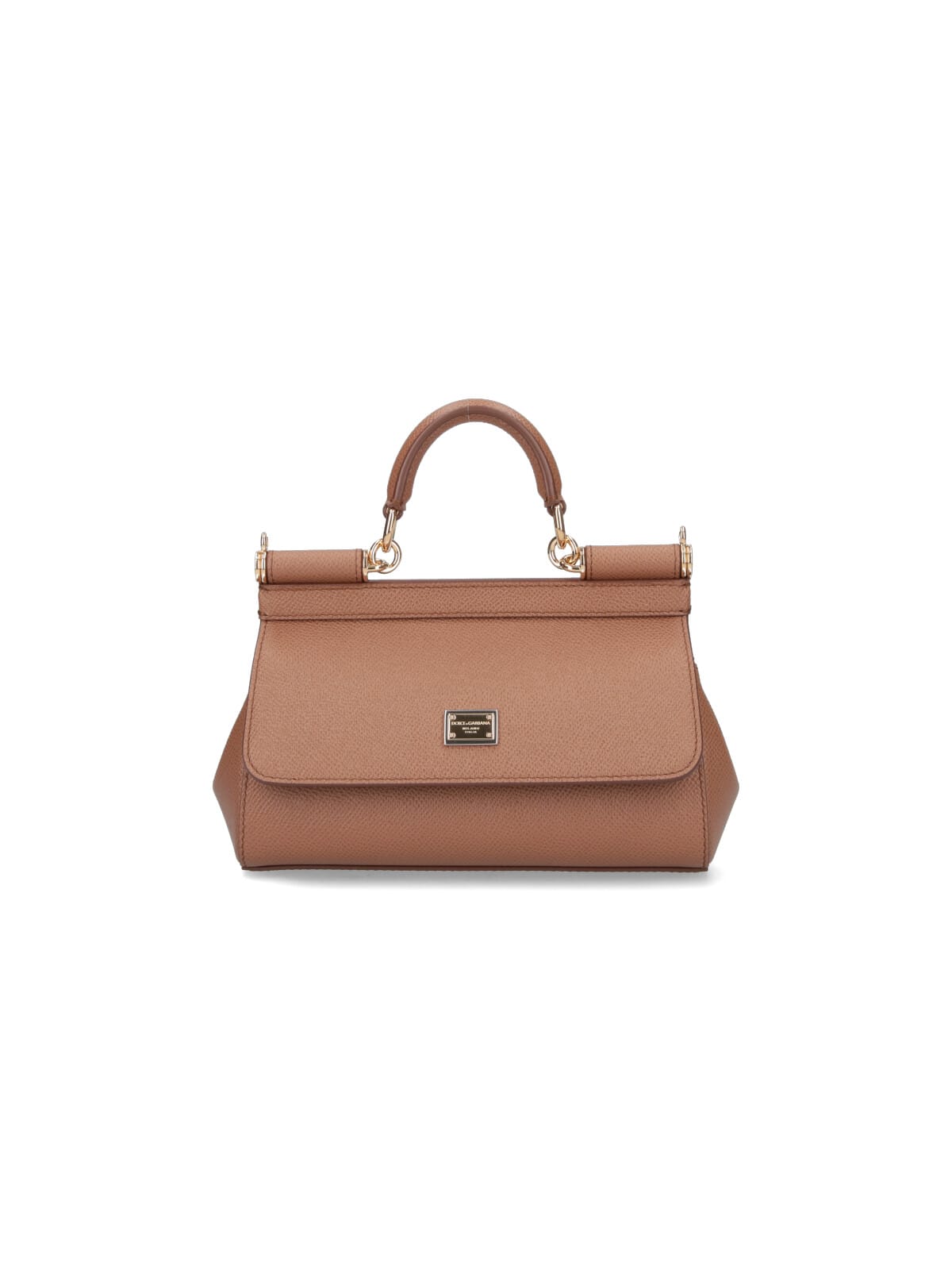 Dolce & Gabbana Structured Brown Leather Handbag With Detachable Strap In Brown