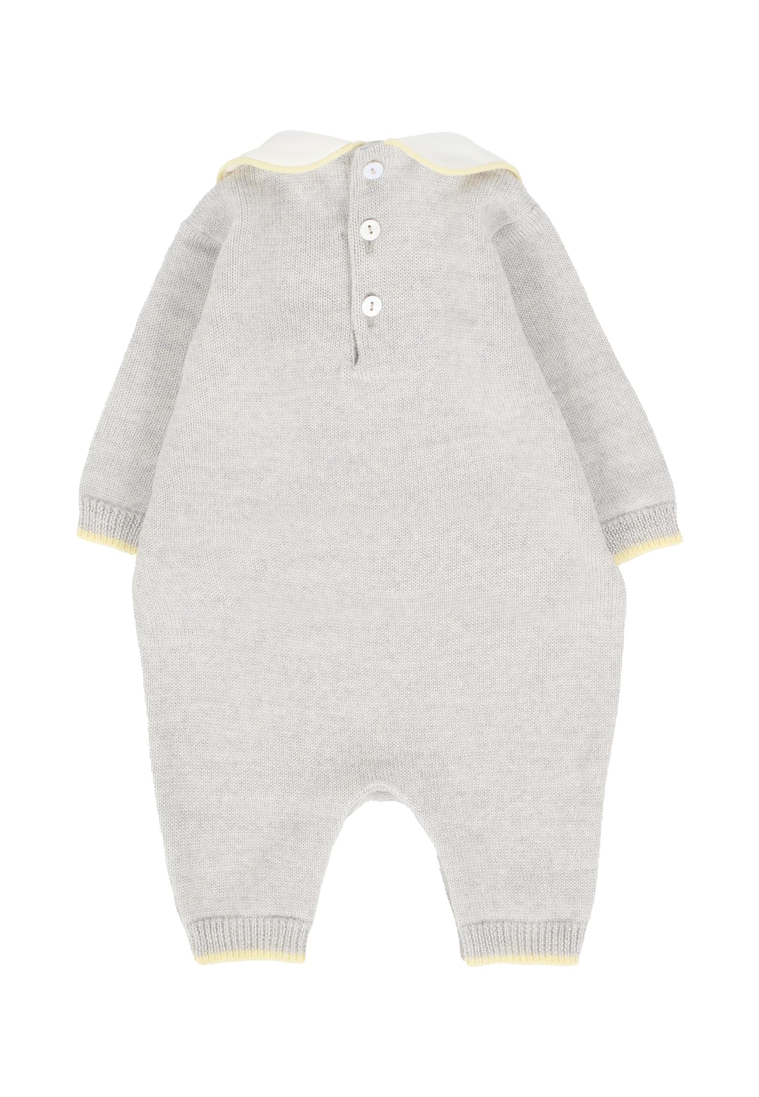 Little Bear Grey Romper For Babykids With Yellow Polka Dots In Gray