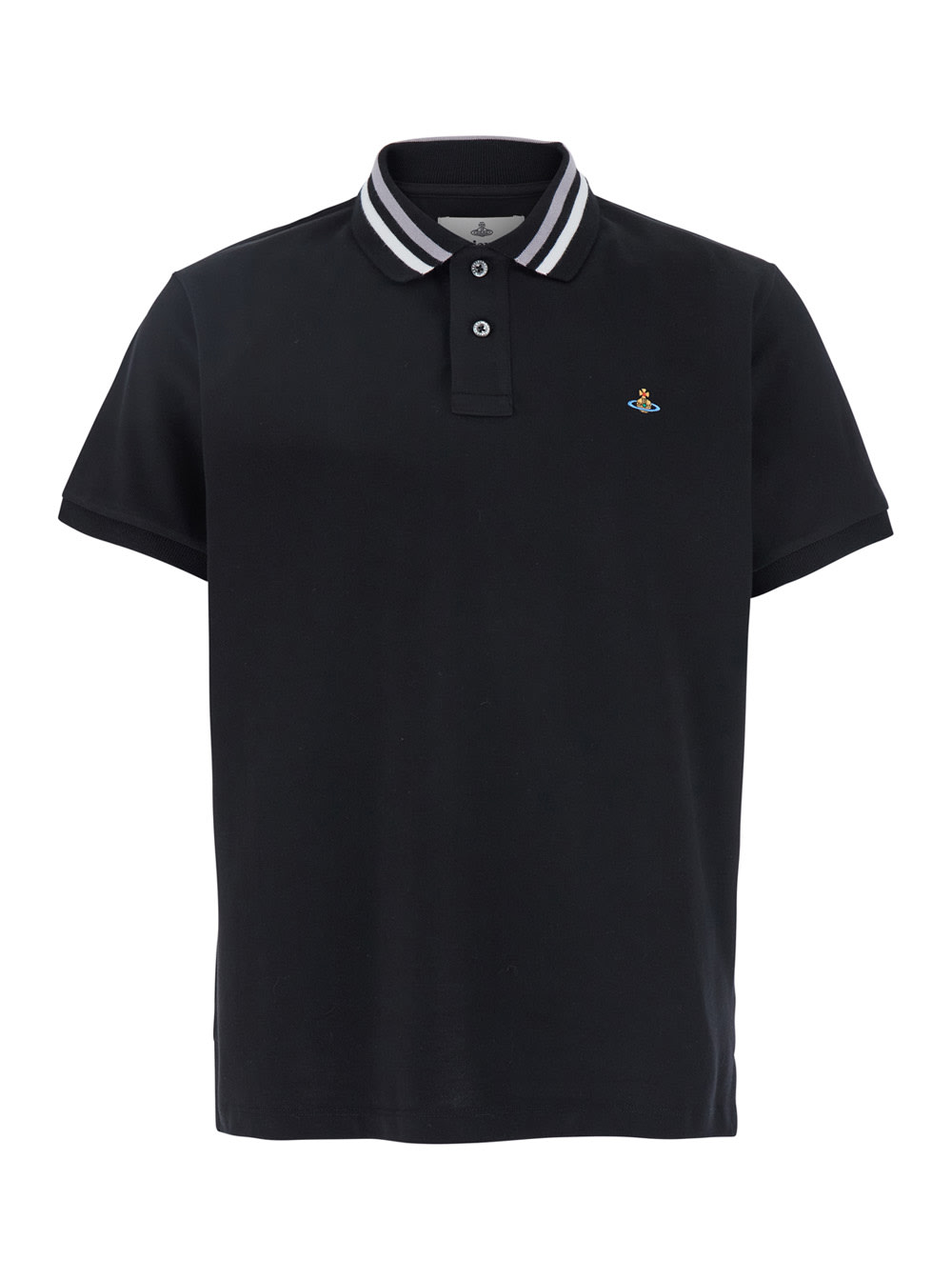 Black Polo Shirt With Contrasting Collar And Orb Logo Detail On The Front In Cotton Man