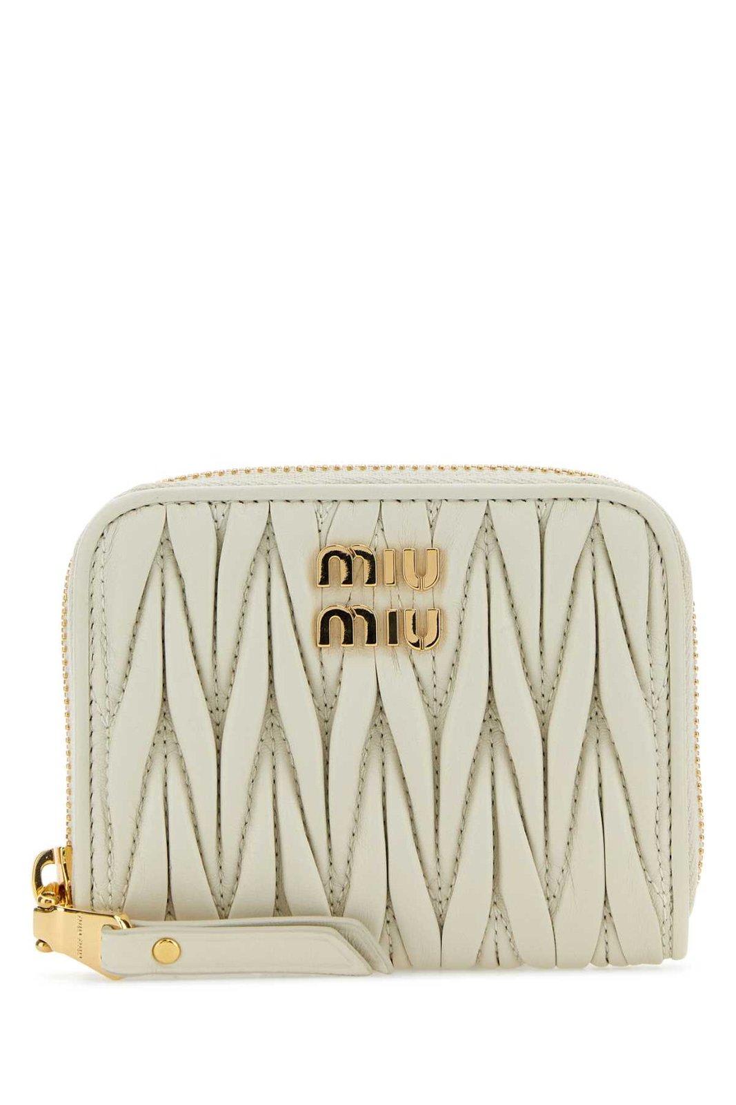 Shop Miu Miu Logo Lettering Zip-around Wallet In Bianco