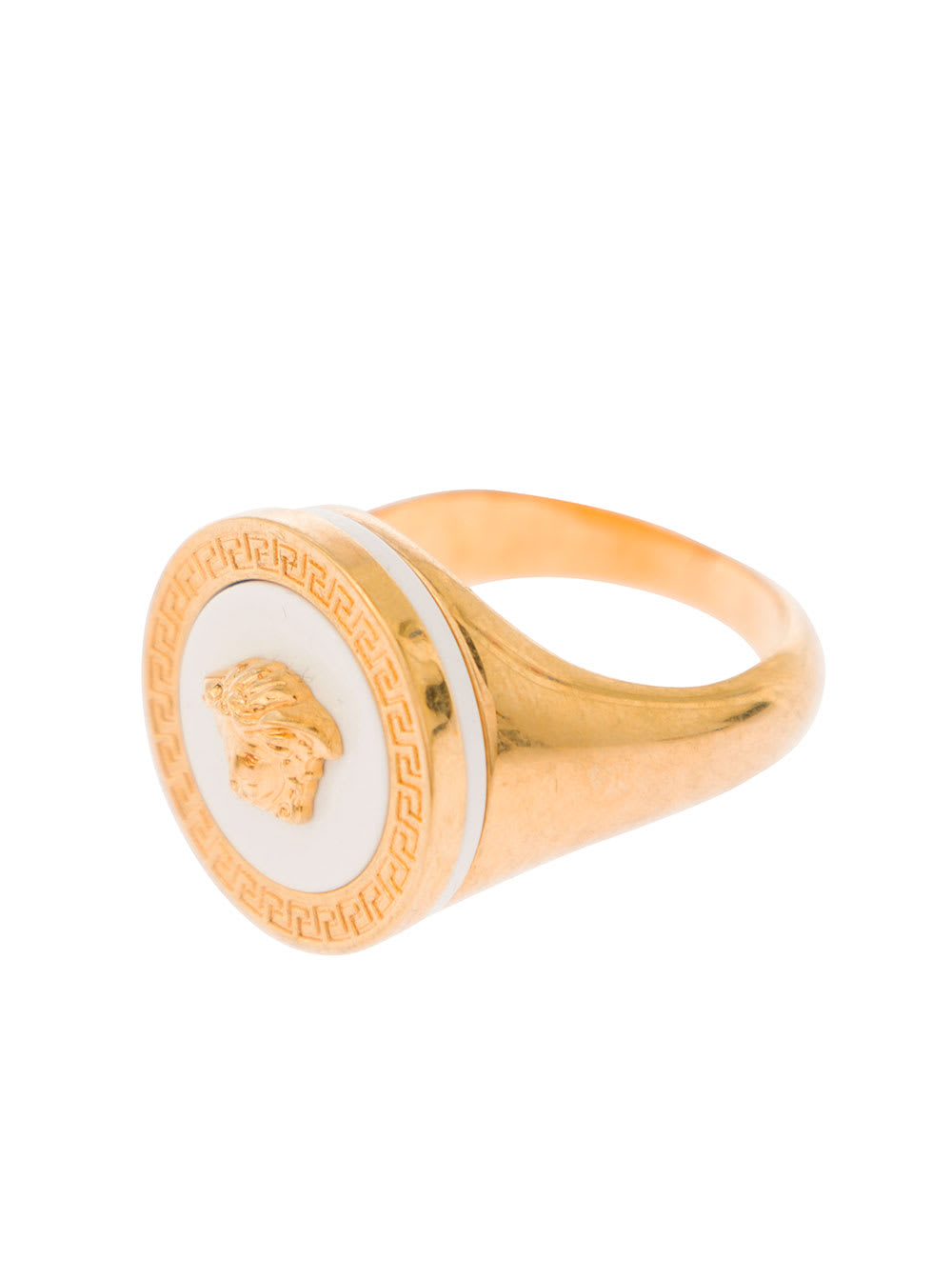 Shop Versace Gold-colored Ring With Medusa Detail And Greca Motif In Metal Man In Metallic