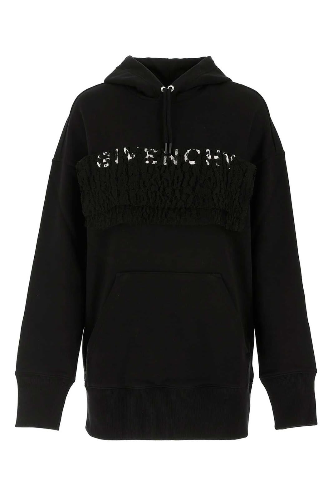 Shop Givenchy Lace Panel Oversized Hoodie In Black