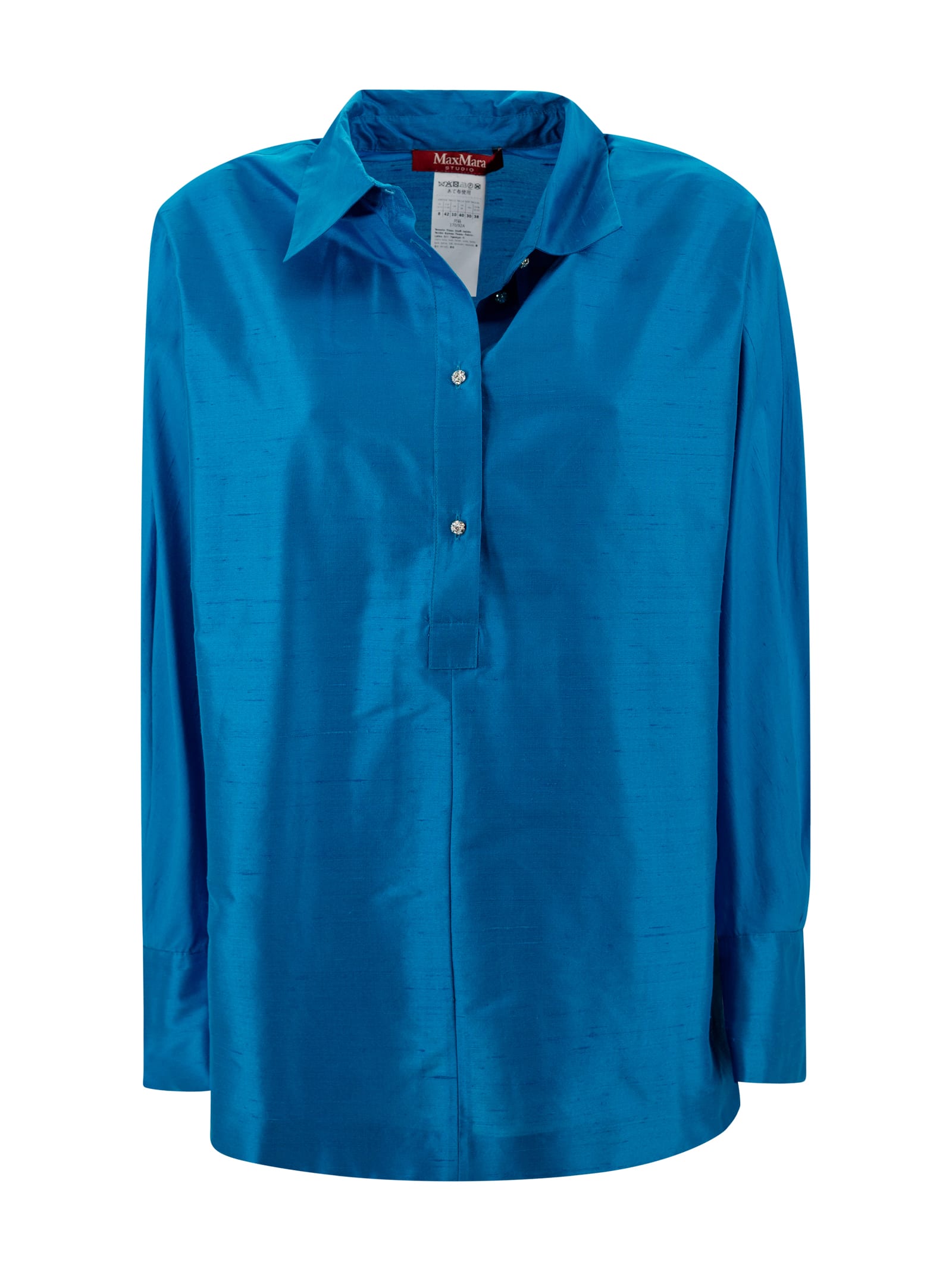Shop Max Mara Taffeta Shirt In Clear Blue