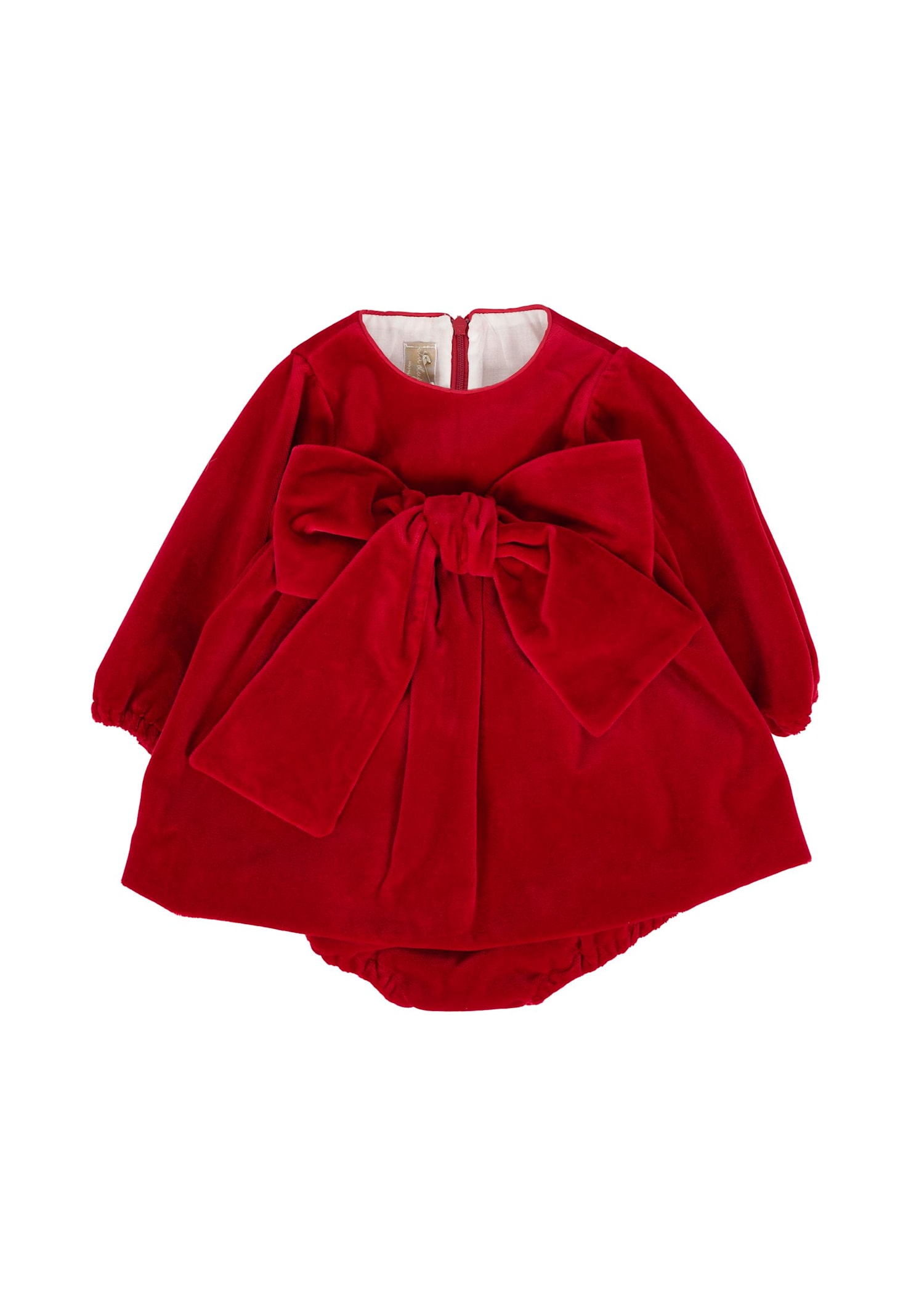 La Stupenderia Red Velvet Dress For Baby Girl With Bows In Animal Print