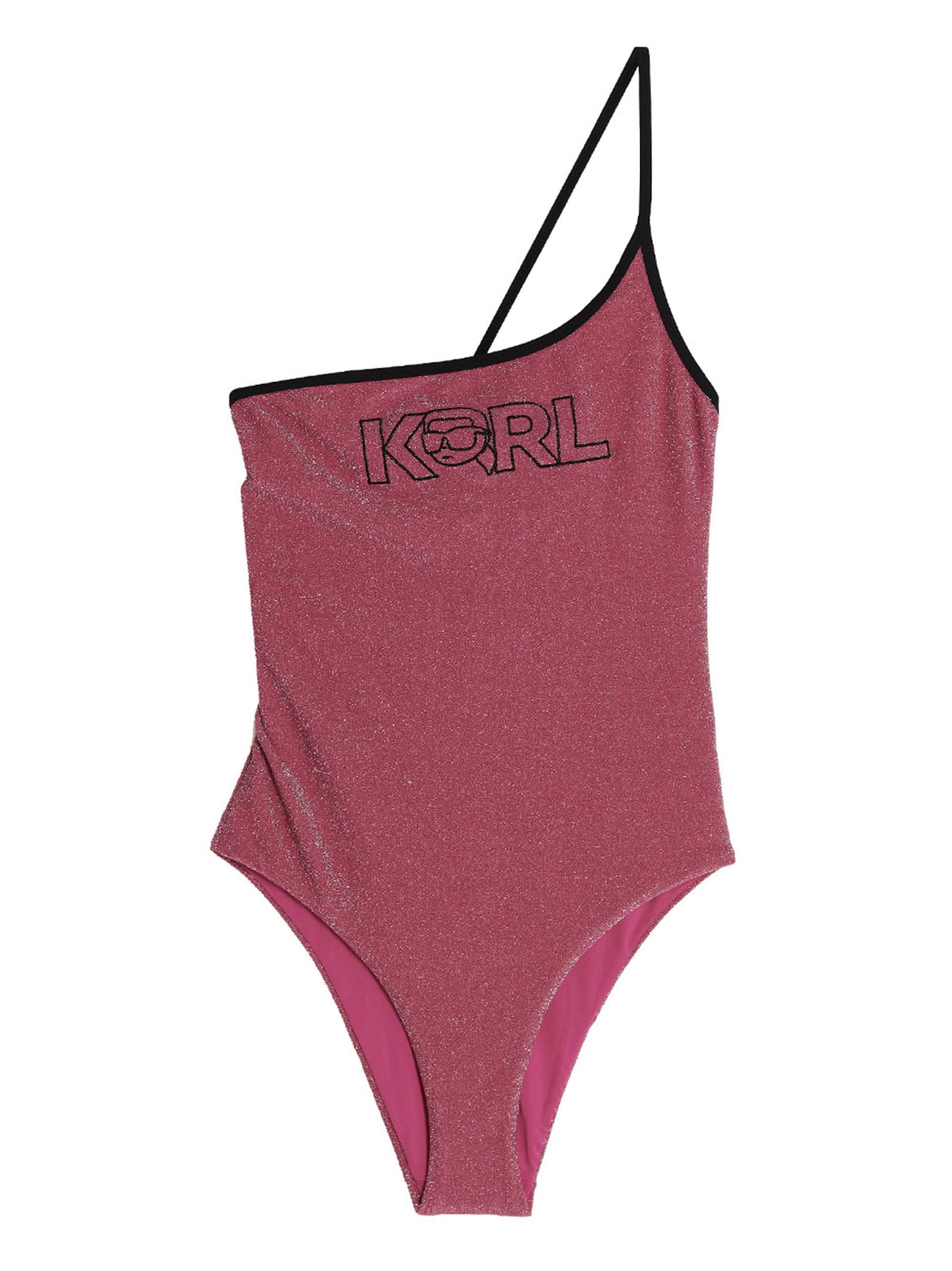 Shop Karl Lagerfeld Ikonik 2.0 One-piece Swimsuit In Pink
