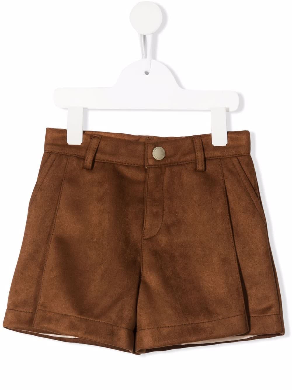 Chloé Brown Kids Suede Effect Shorts