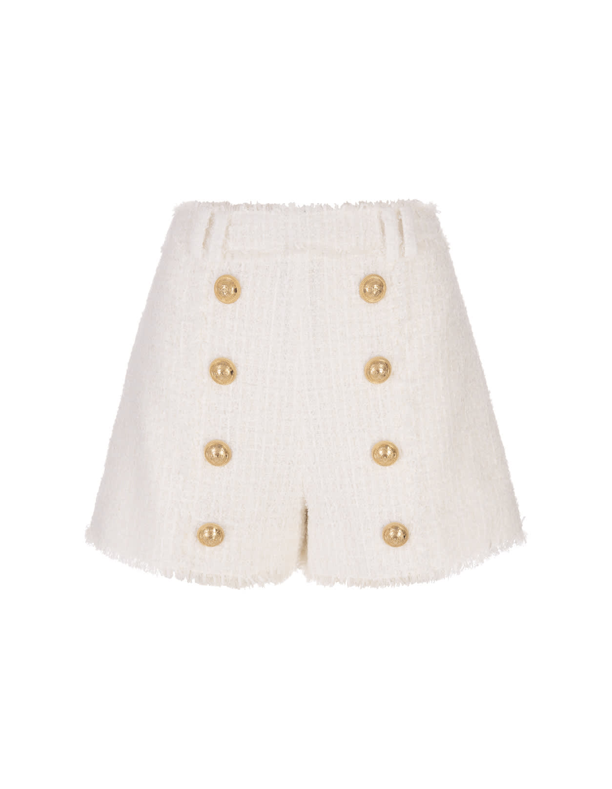 BALMAIN WHITE TWEED SHORTS WITH BUTTONS
