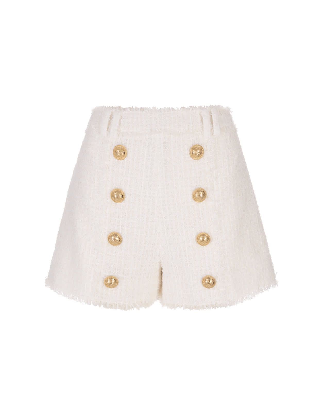 Shop Balmain White Tweed Shorts With Buttons In Bianco