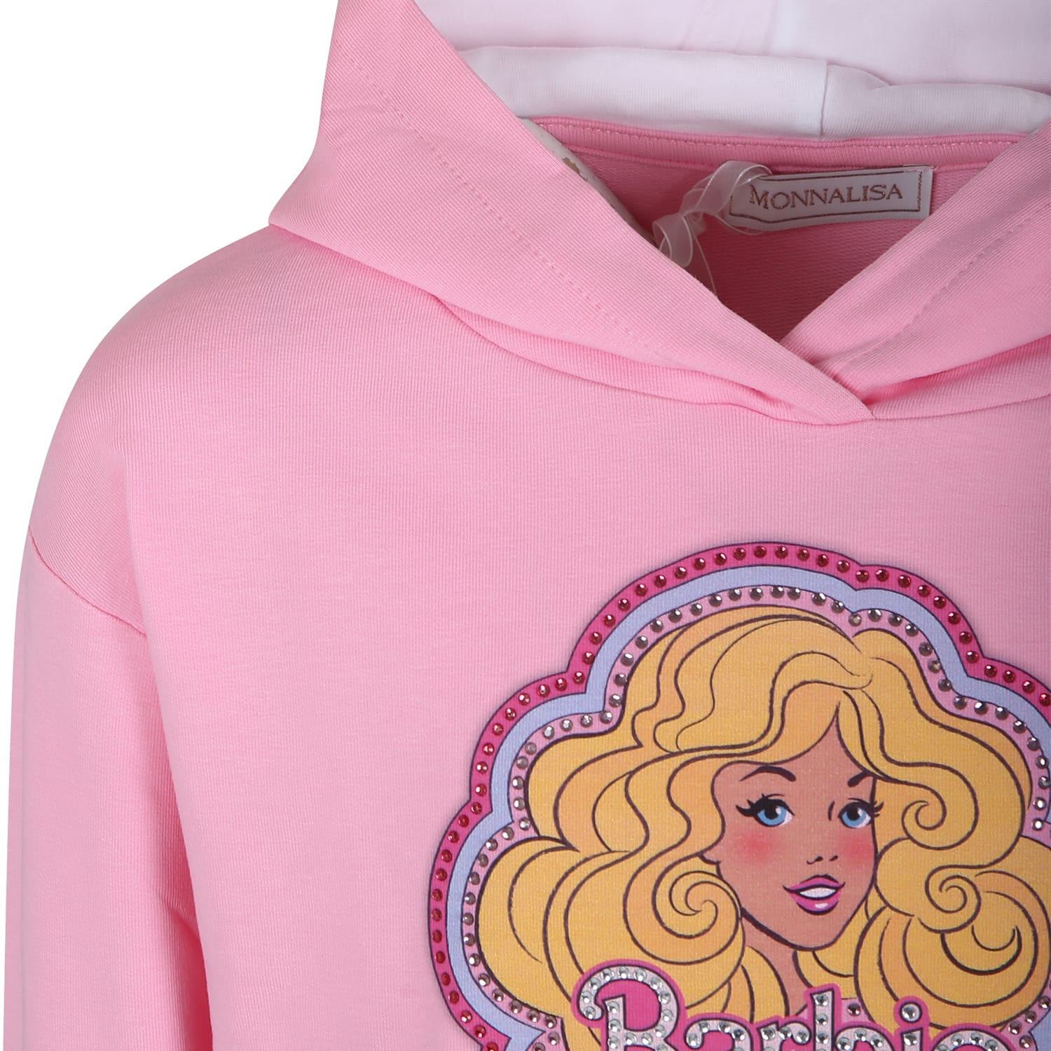 Shop Monnalisa Pink Sweatshirt For Girl With Barbie Print And Rhinestone