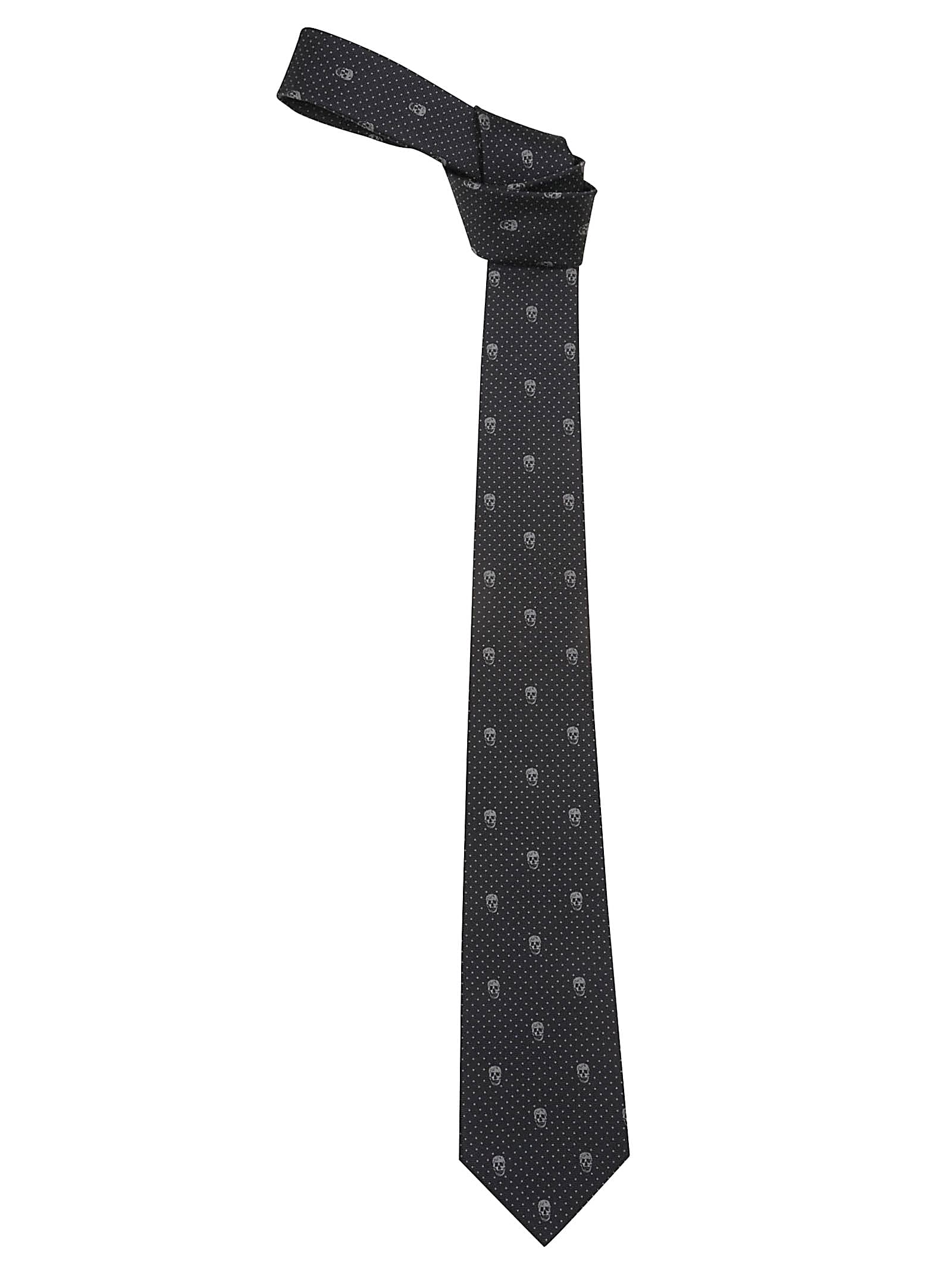 Alexander Mcqueen Grey Sull Polka Dots Silk Tie In Charcoal M Grey