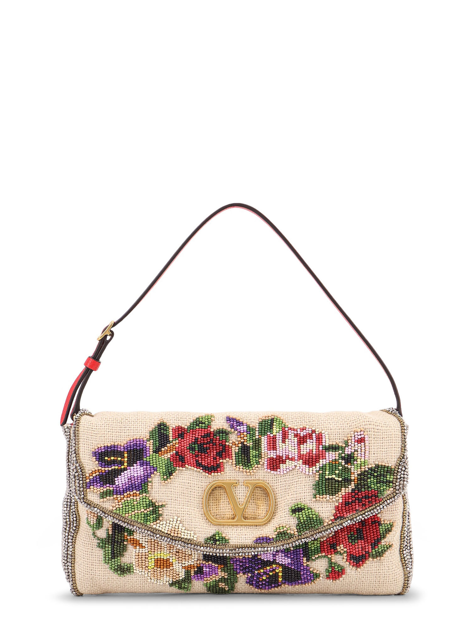 Valentino Garavani Vain Soft Beads Embroidered Linen Shoulder Bag