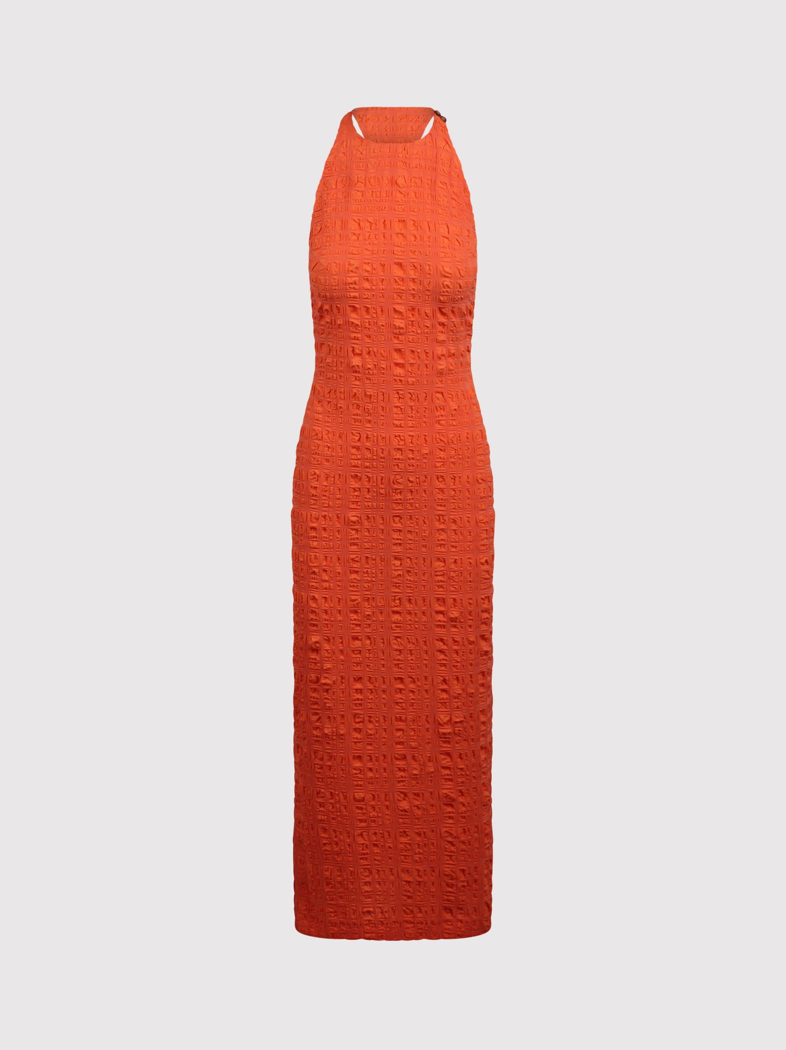 Nanushka Seersucker Midi Dress In Naranja
