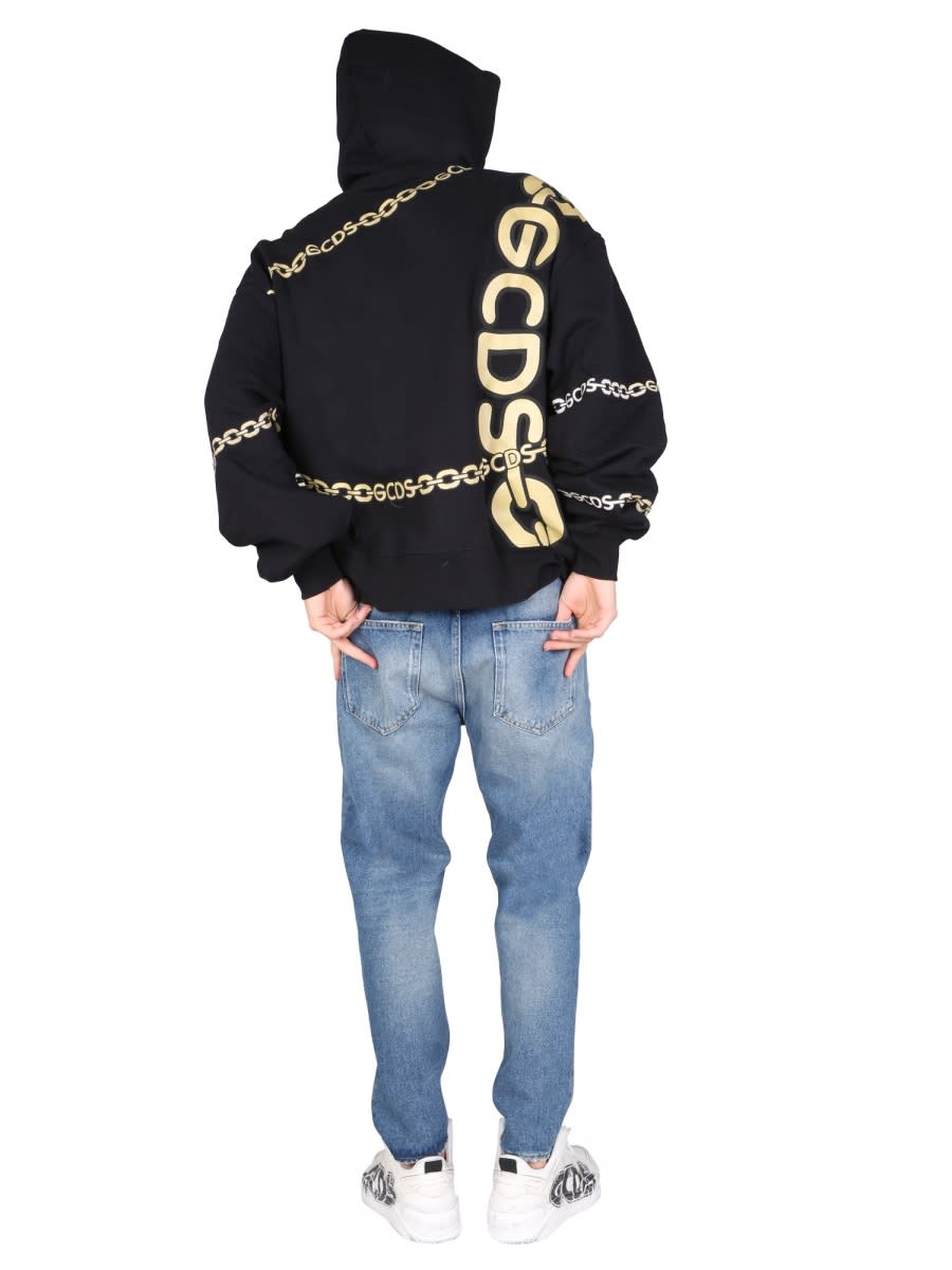 Gcds Chain-link Logo-print Hoodie In Black