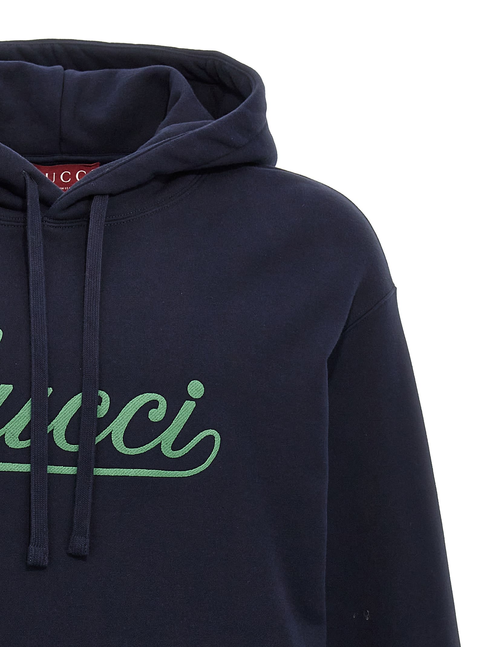 Shop Gucci Logo Embroidery Hoodie In Blue