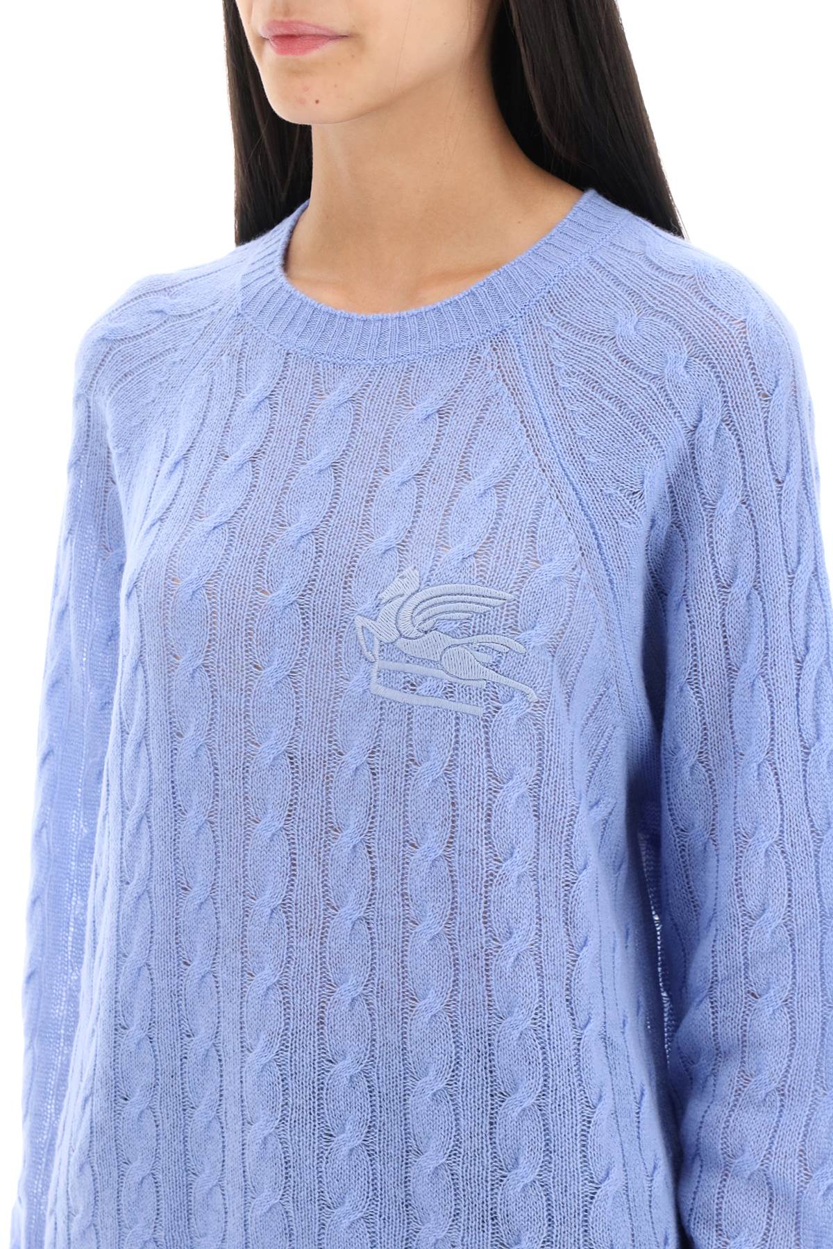 Shop Etro Cashmere Sweater With Pegasus Embroidery In Light Blue (light Blue)