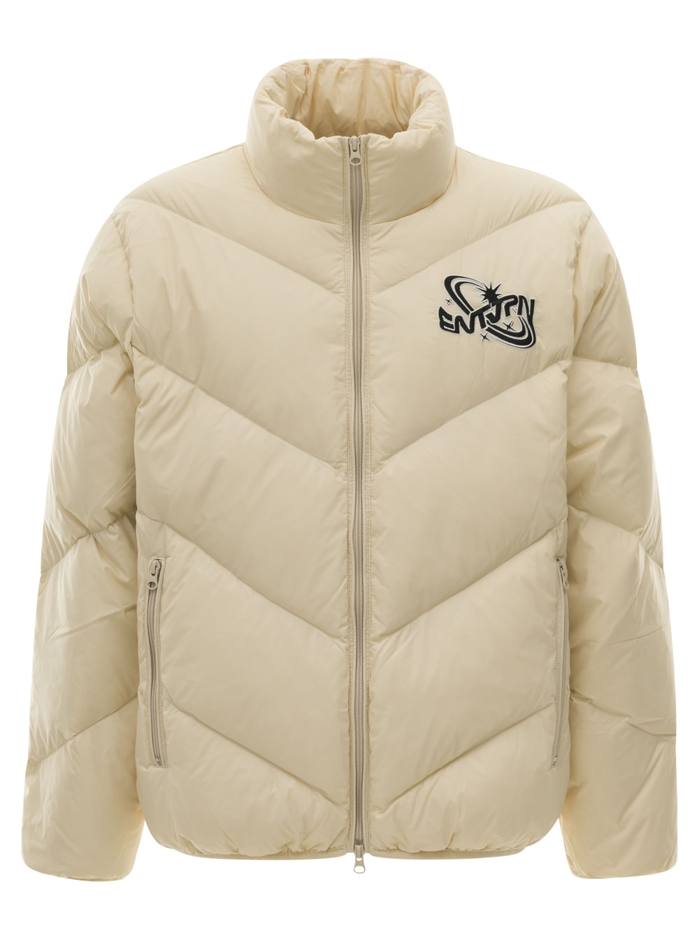 Beige Down Jacket With Pannels And High Nec In Nylon Man Enterprise Japan