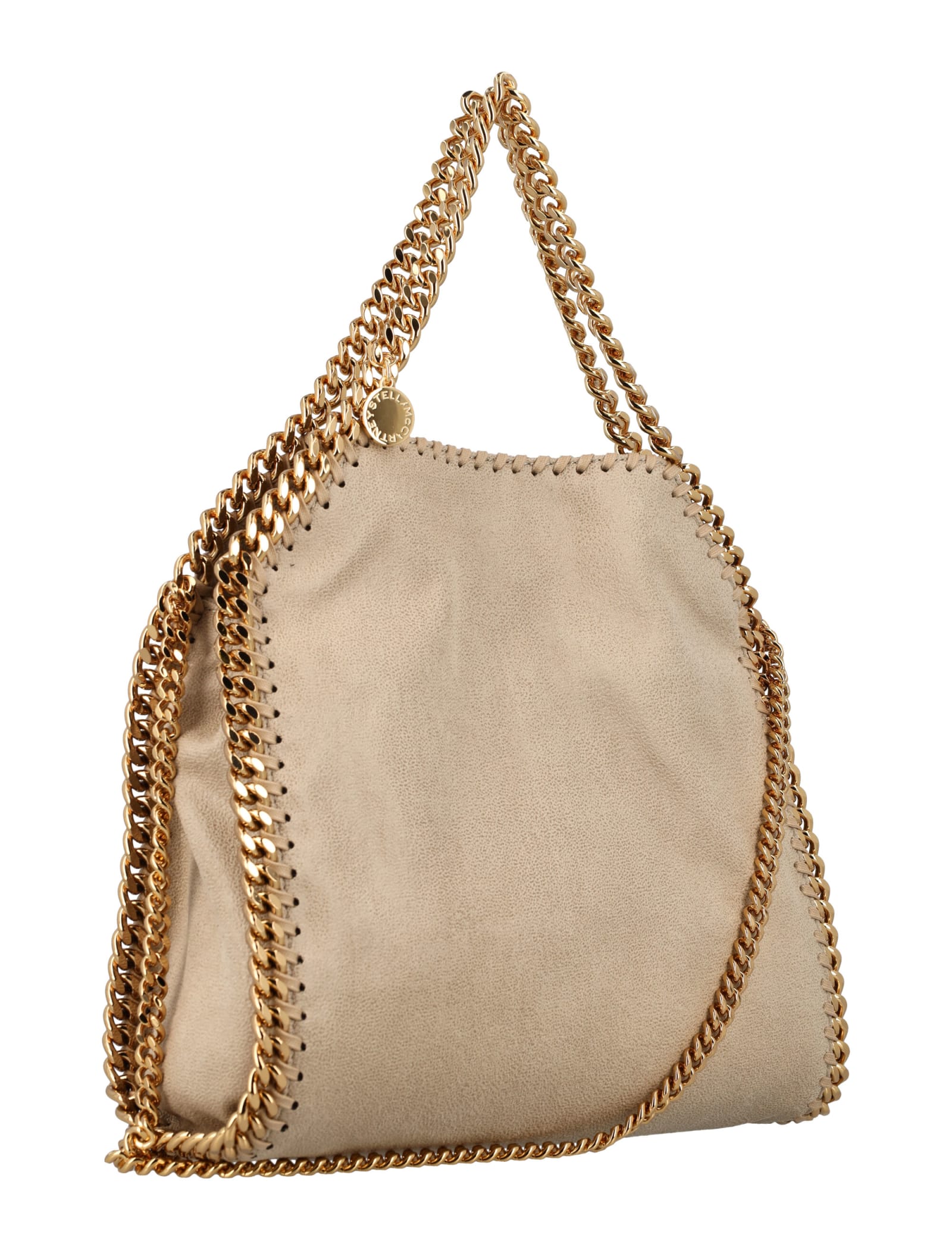 Shop Stella Mccartney Falabella Mini Tote Bag With Gold-chain In Butter Cream