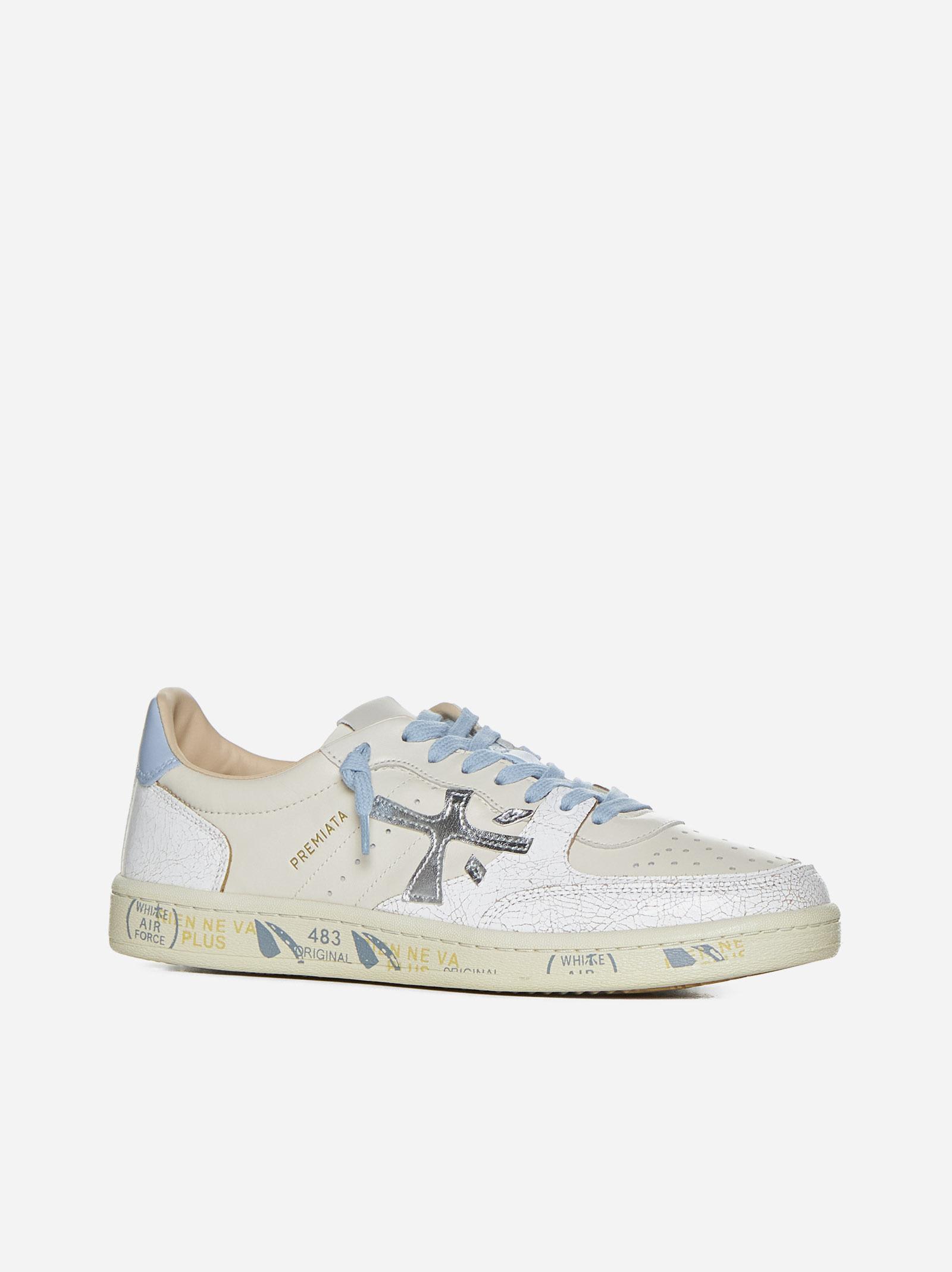 Shop Premiata Istrice Clay-d Leather Sneakers In Beige