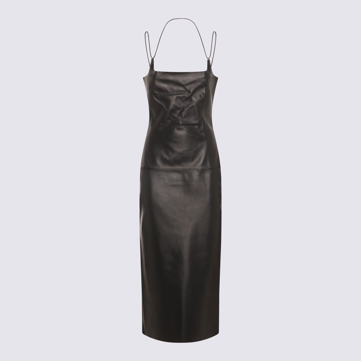 Attico Black Leather Midi Dress