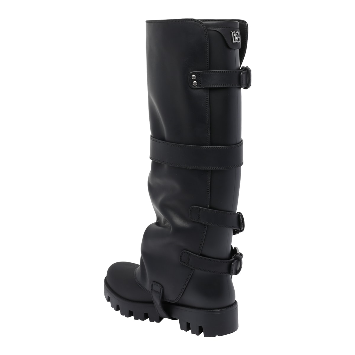 Dolce & Gabbana Black Ankle Boots With Adjustable Buckle Straps And Logo Plaque On The Back In Leather Woman In Black