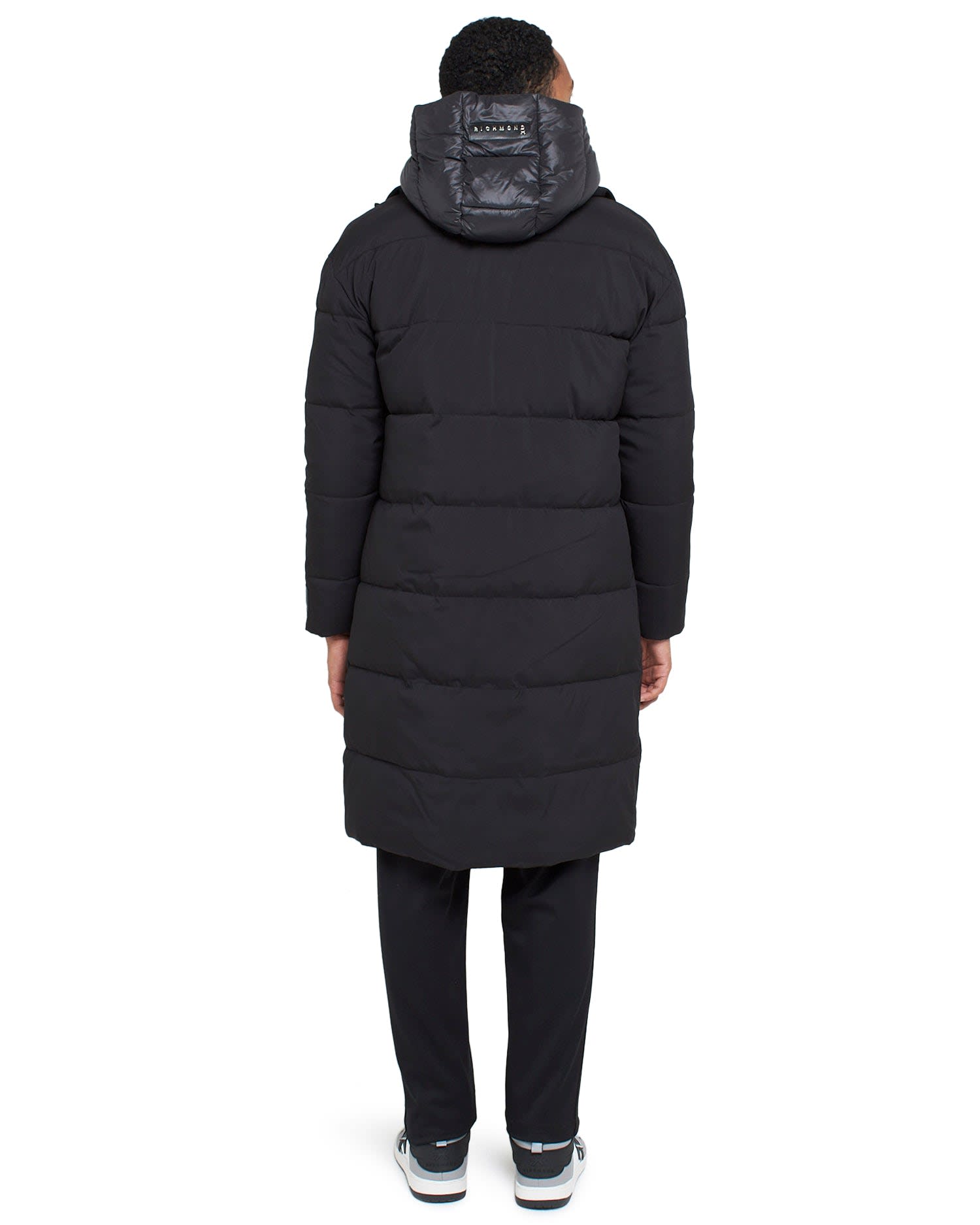 Shop John Richmond Long Down Jacket With Button In Nero