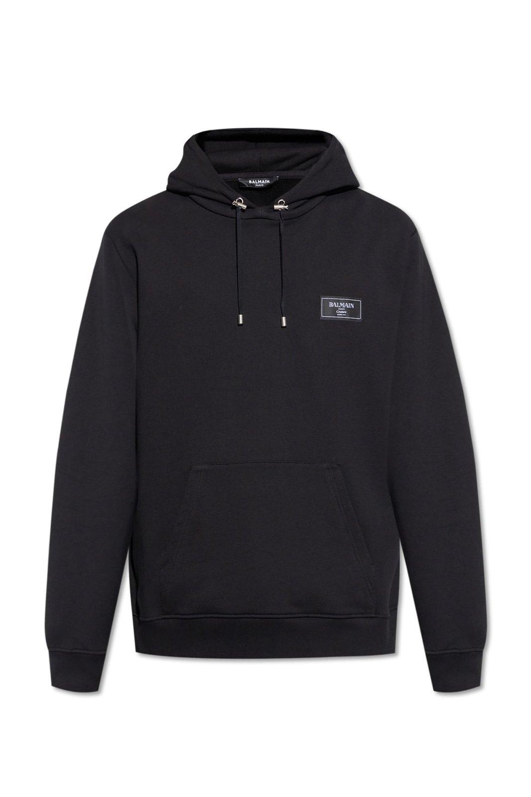 Balmain Classic Black Hoodie With Kangaroo Pocket In Black