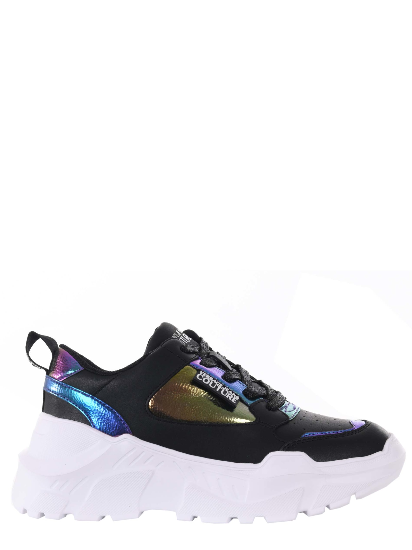 Versace Jeans Couture Leather Sneakers In Nero/multicolor