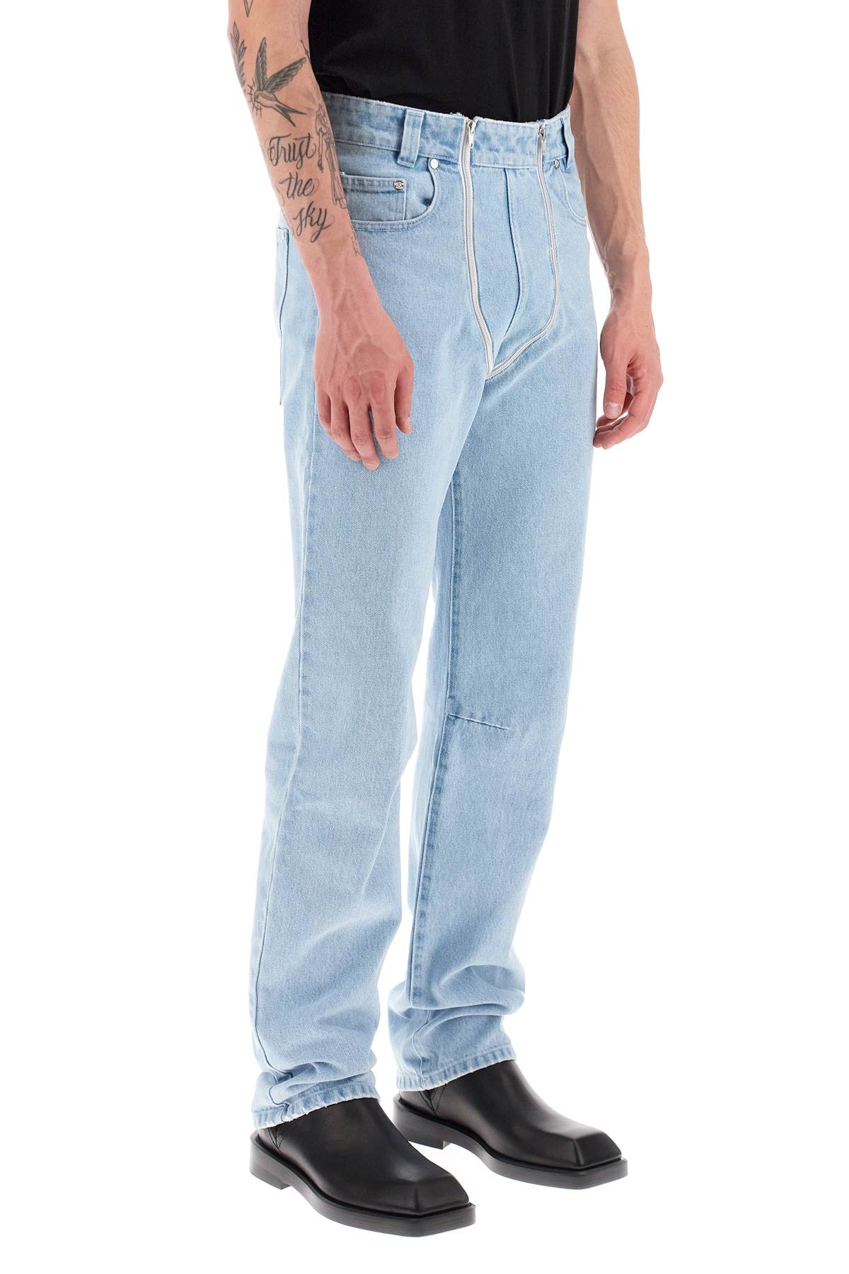Shop Gmbh Straight Leg Jeans With Double Zipper In Light Indigo Blue (light Blue)