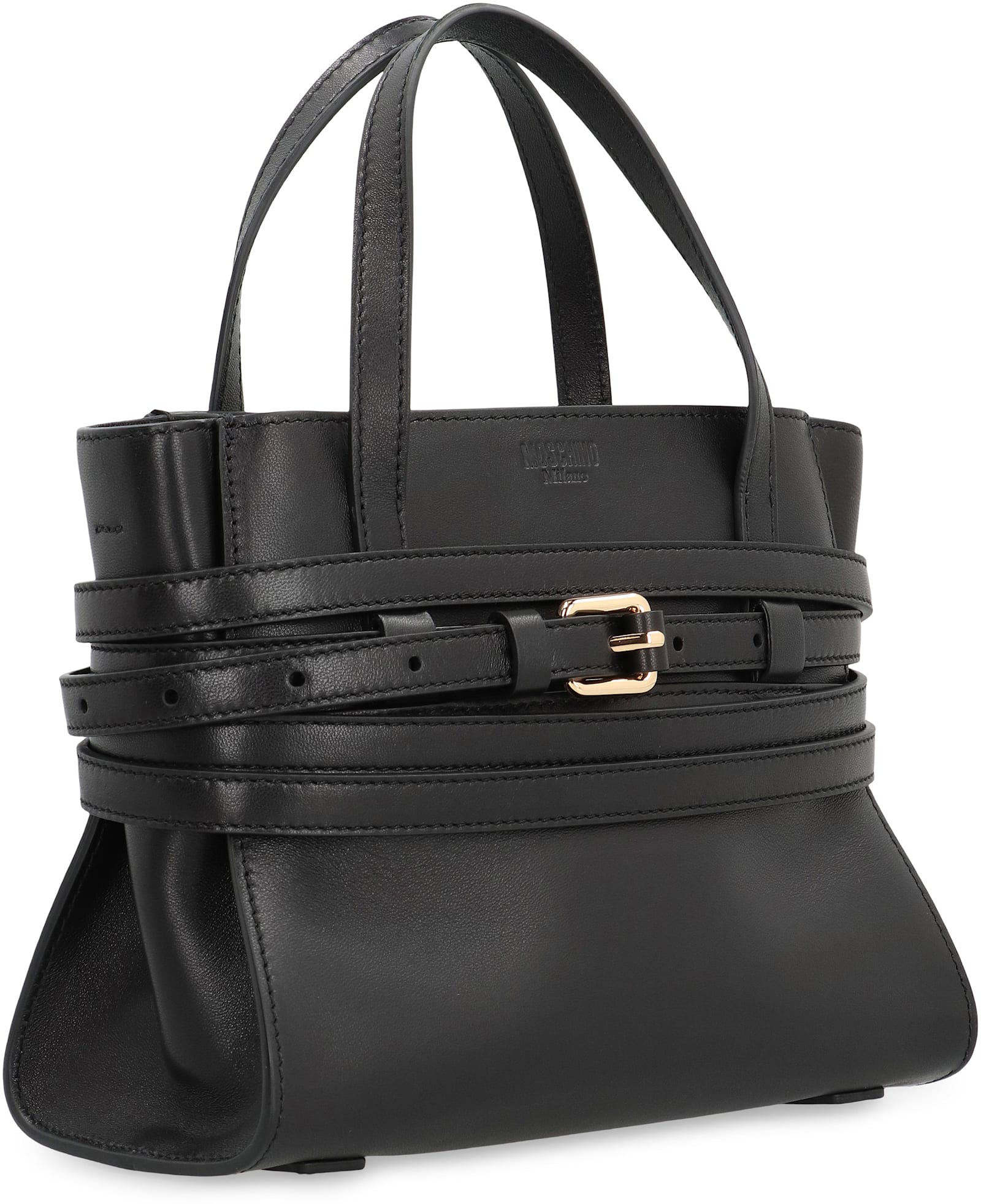 Moschino Tie Me Small Leather Handbag In Black