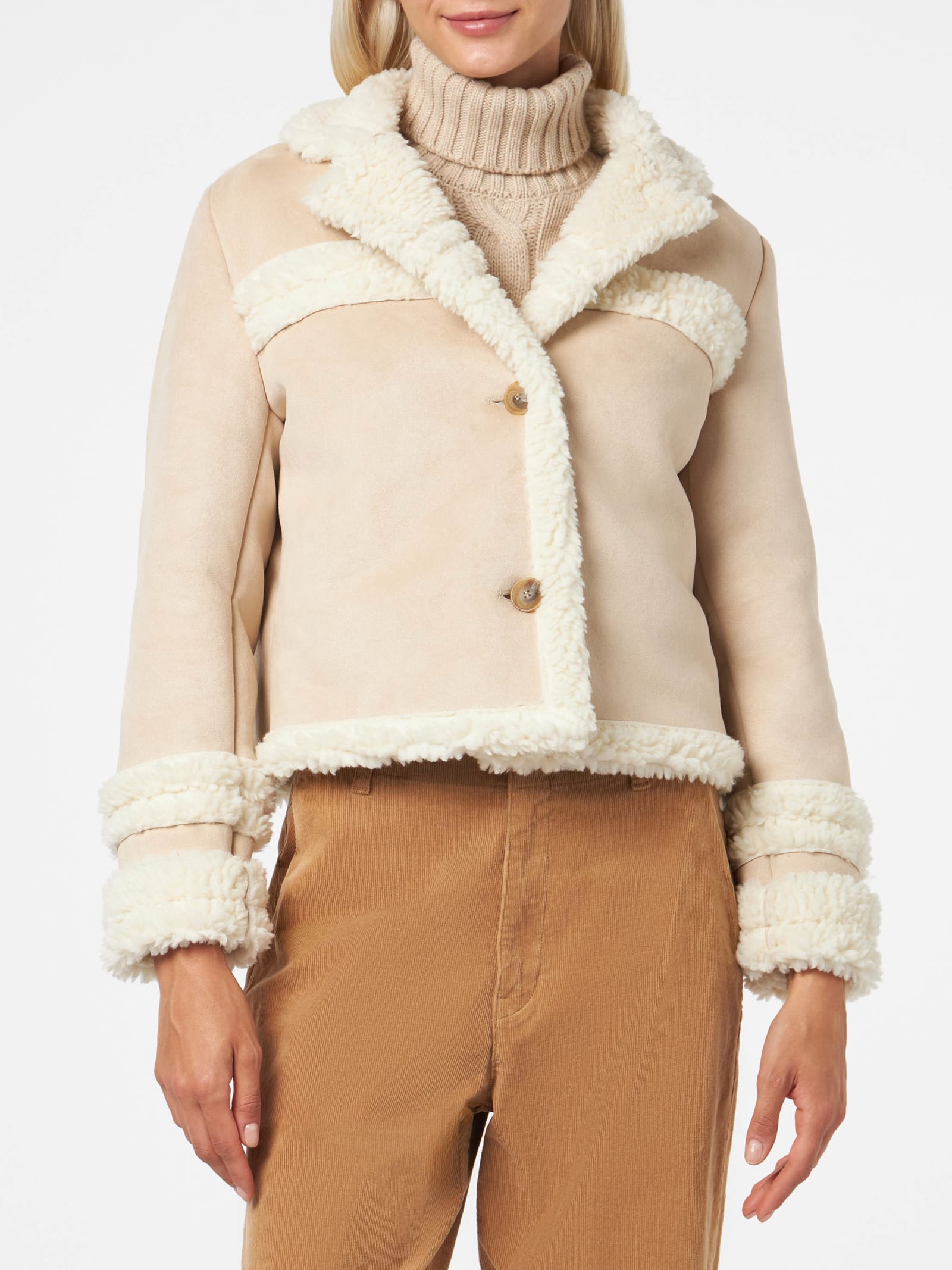 Shop Mc2 Saint Barth Woman Short Shearling-like Jacket In Beige