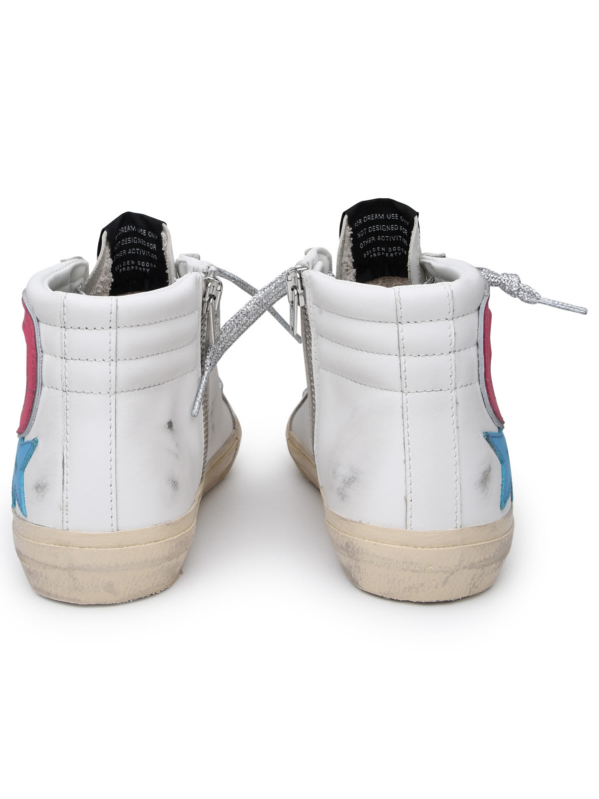 Golden Goose Slide High-top Sneakers In White/light Blue/fuchsia