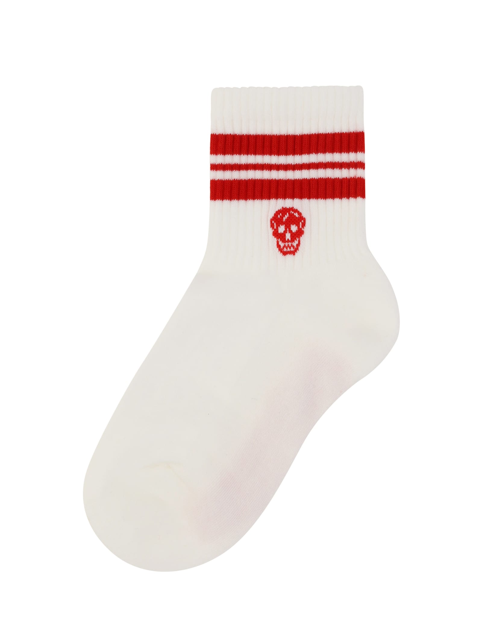 Shop Alexander Mcqueen Skull Socks In White/red