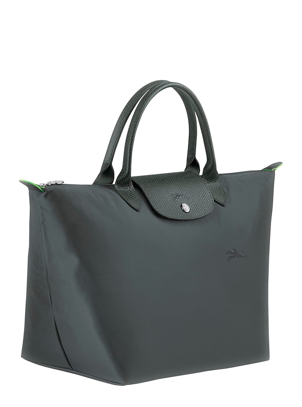 Shop Longchamp M Le Pliage Grey Tote Bag With Embossed Logo In Recycled Canvas Woman