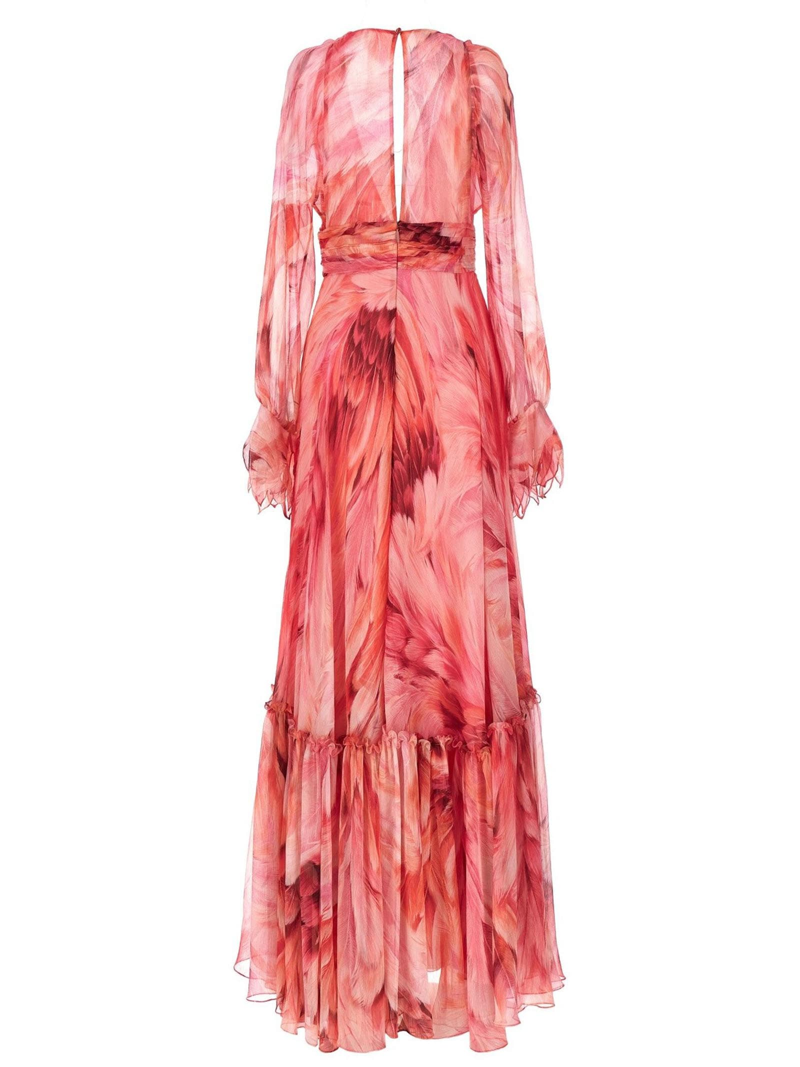 Shop Roberto Cavalli Plumage Silk Dress In Fucsia