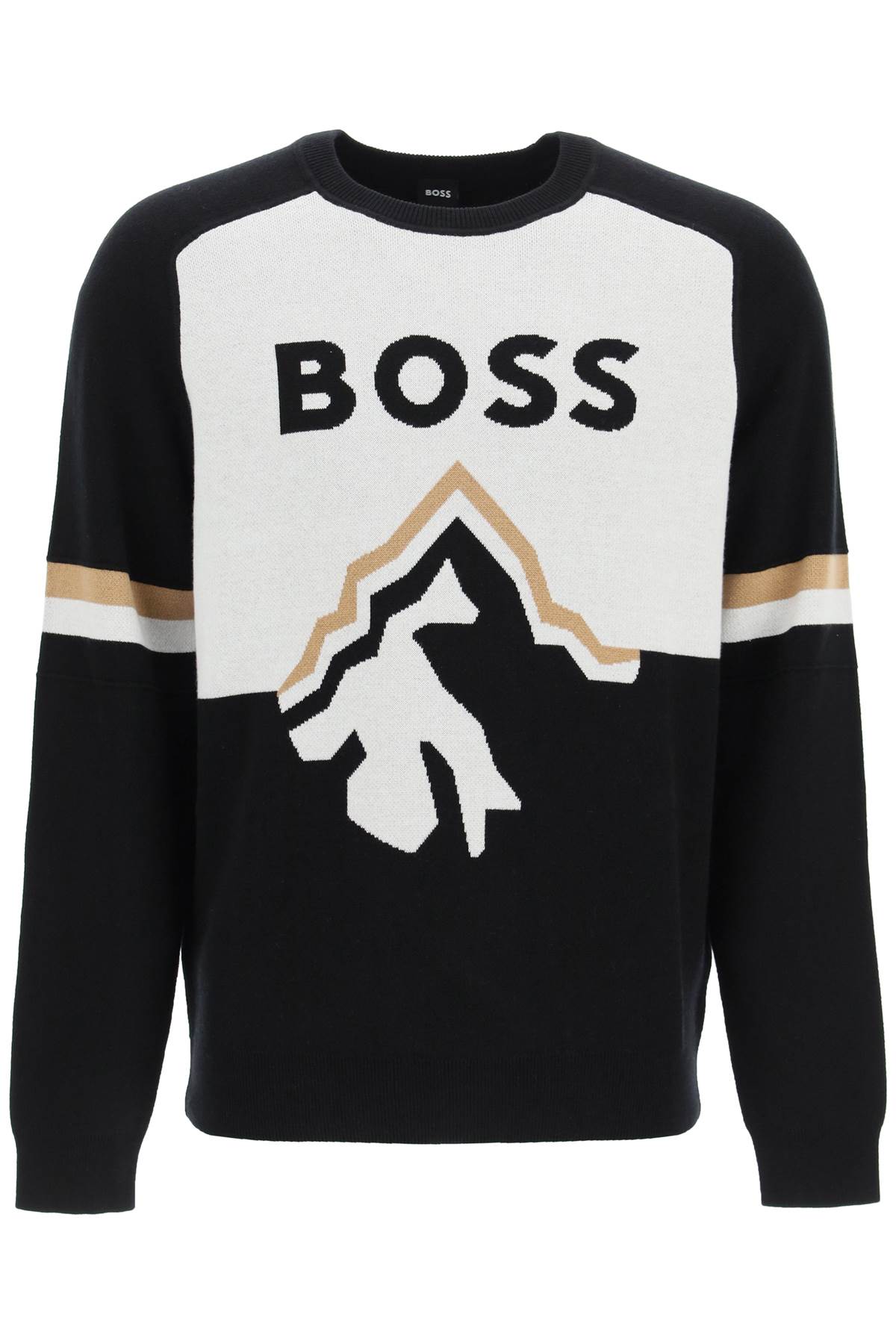 Hugo Boss Crew-neck Sweater With Graphic Logo Intarsia