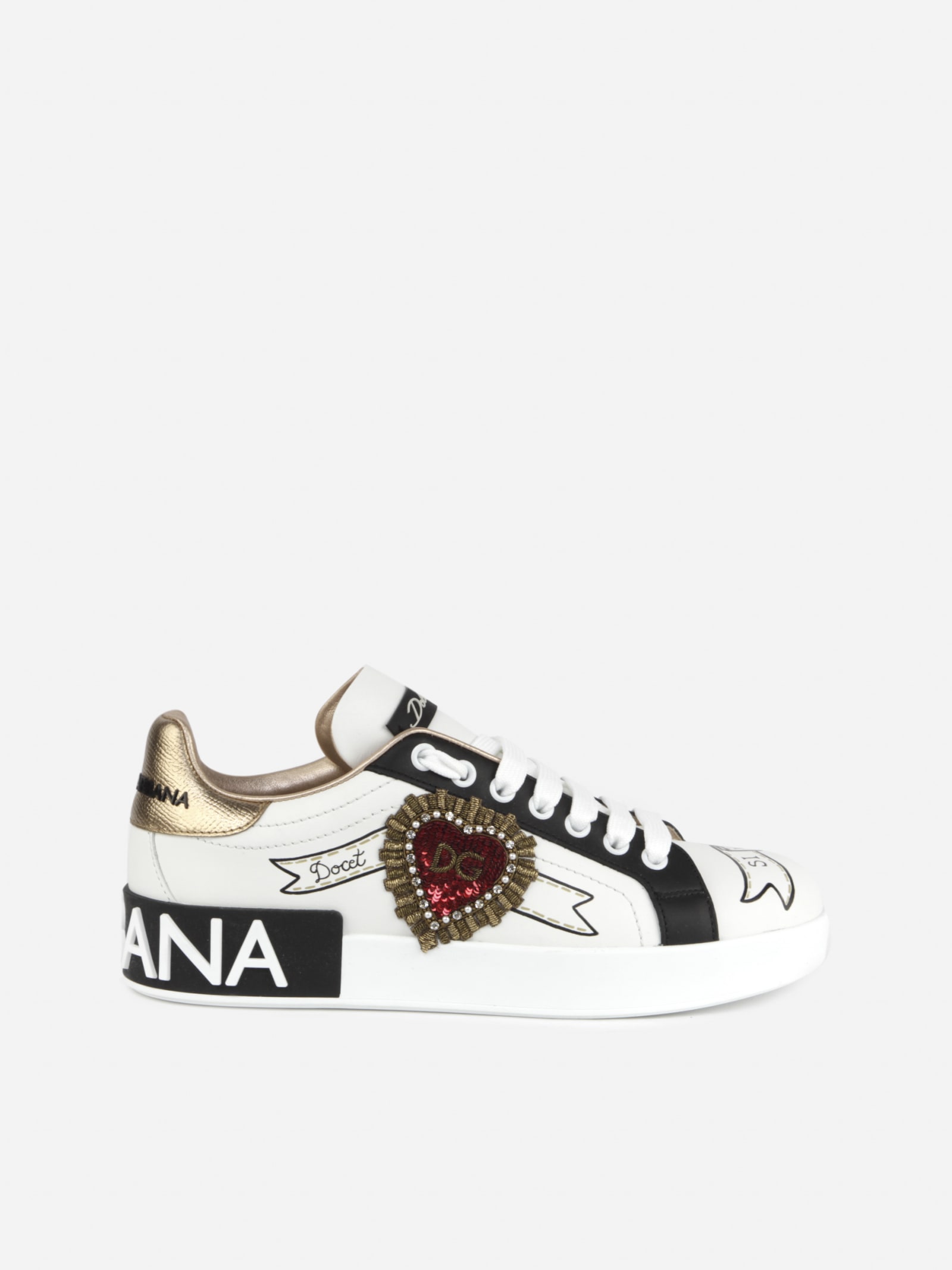 Dolce & Gabbana Portofino Sneakers In Leather With Side Application
