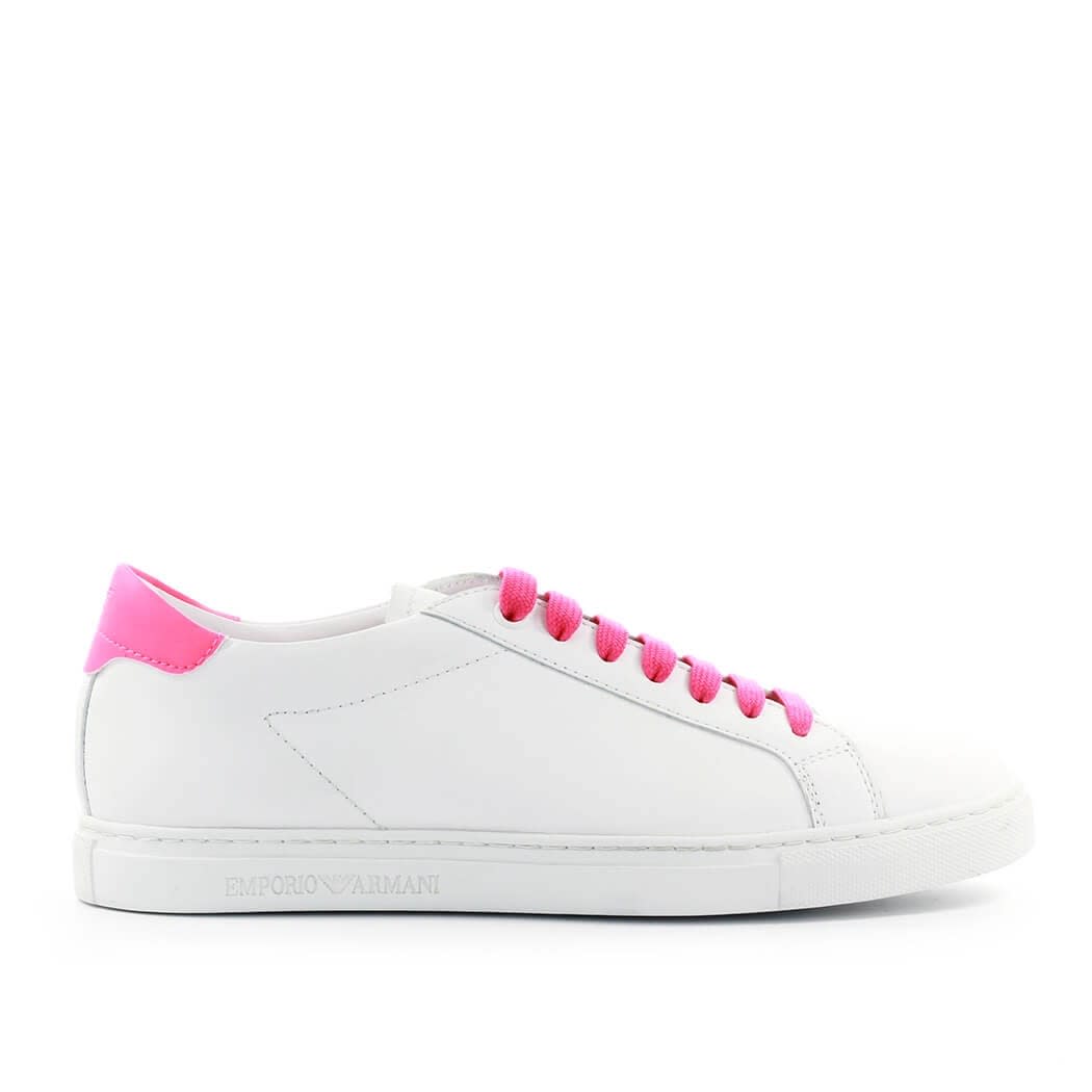 Emporio Armani White Neon Pink Nappa Leather Sneaker